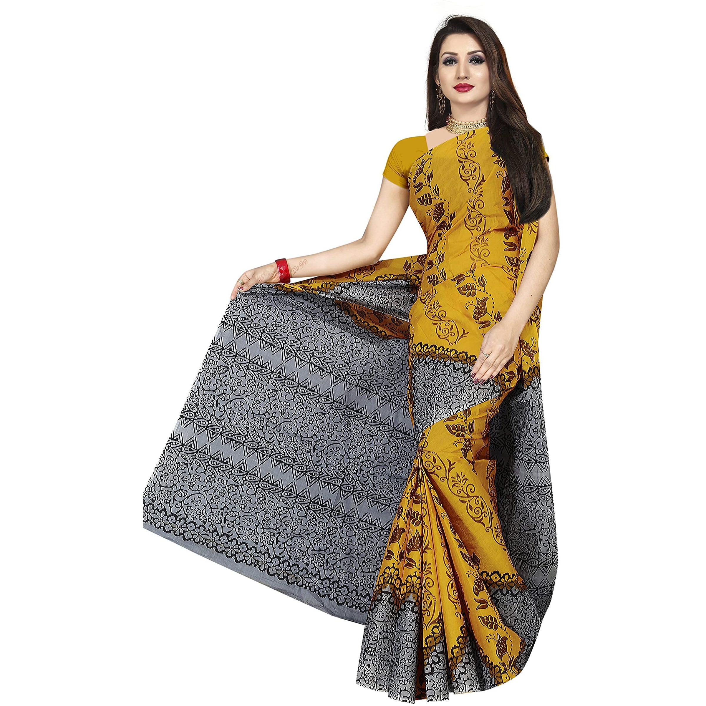 TAMAIRA FASHION Womens Plain Weave Pure Cotton Saree Without Blouse Piece (AB11_Mustard)