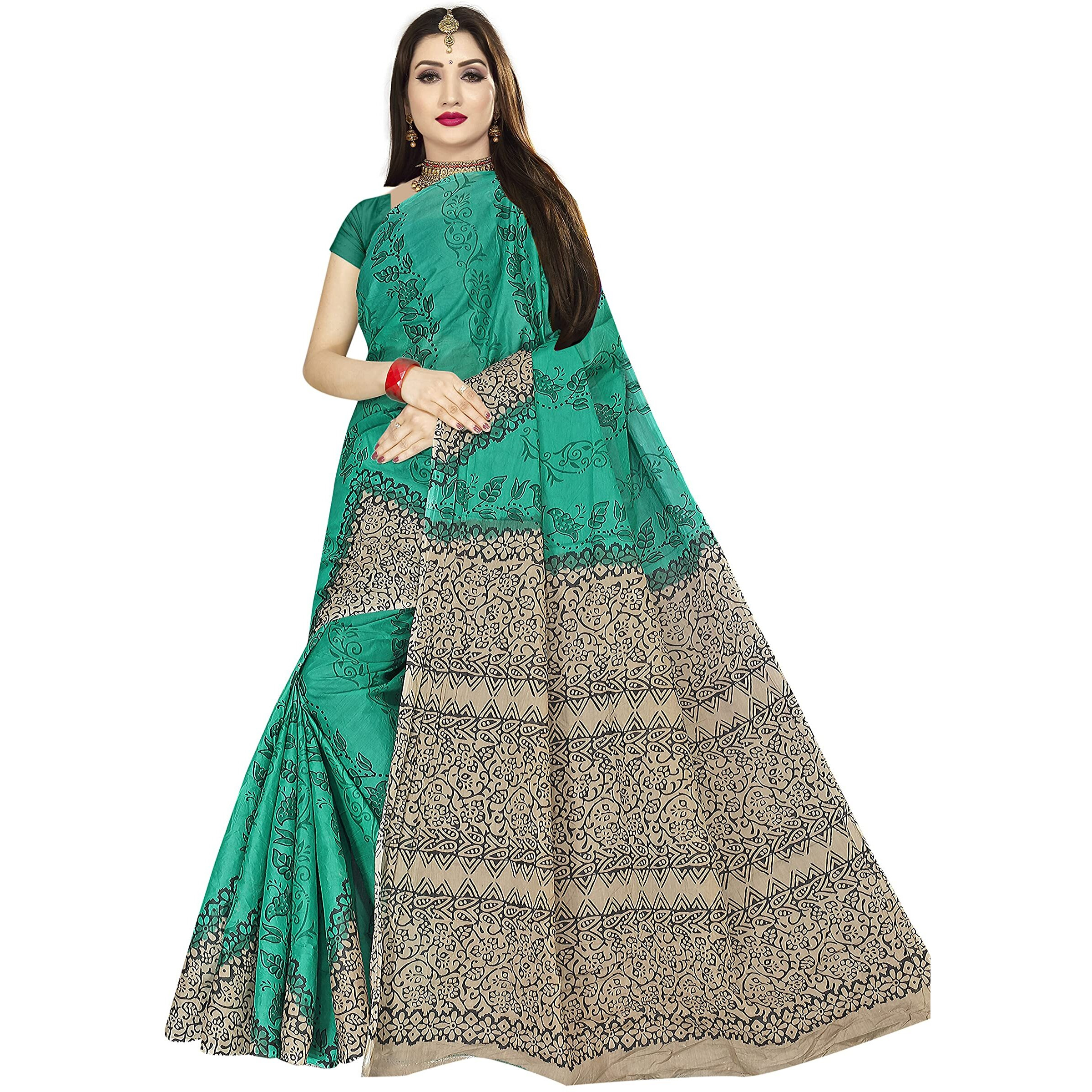 TAMAIRA FASHION Womens Plain Weave Pure Cotton Saree Without Blouse Piece (AB11_Seagreen)