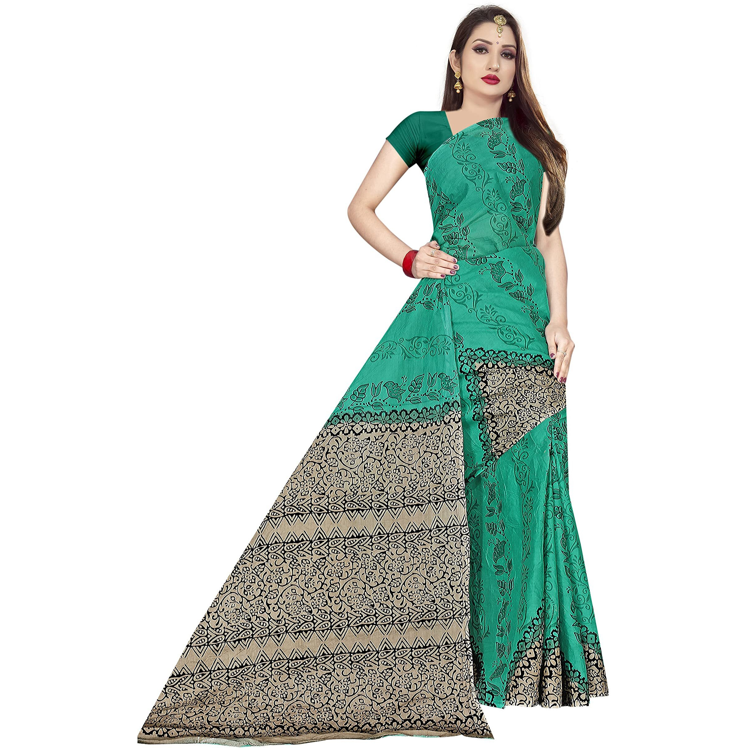 TAMAIRA FASHION Womens Plain Weave Pure Cotton Saree Without Blouse Piece (AB11_Seagreen)