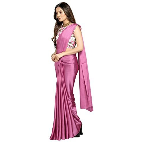Cloud walker Women Soft Satin Silk Saree With Digital Printed Unstiched Blouse Piece(5.5m Saree +0.8m Blouse Piece). (MAGENTA)