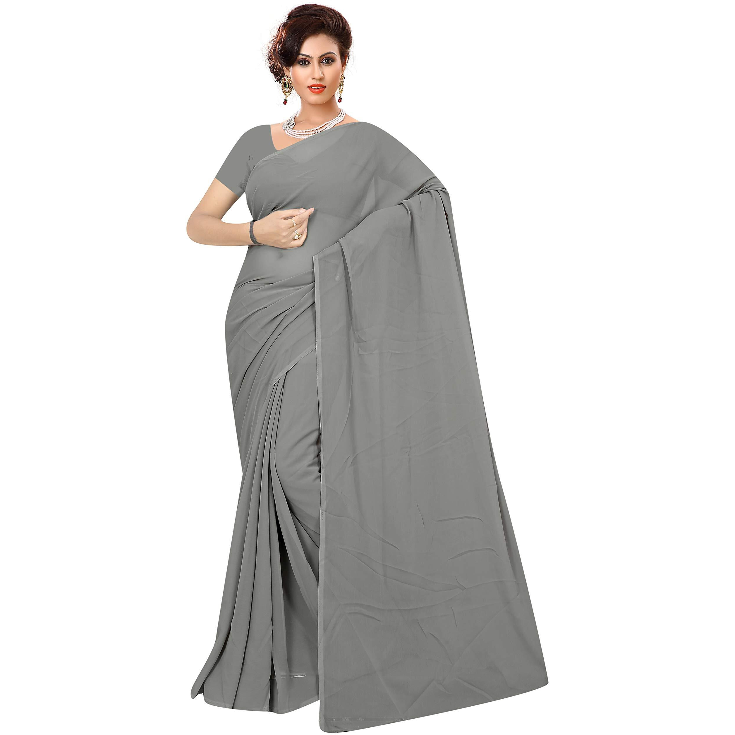 Sidhidata Womens Georgette Saree With Unstitched Blouse Piece (plain greyy_Grey), Free Size