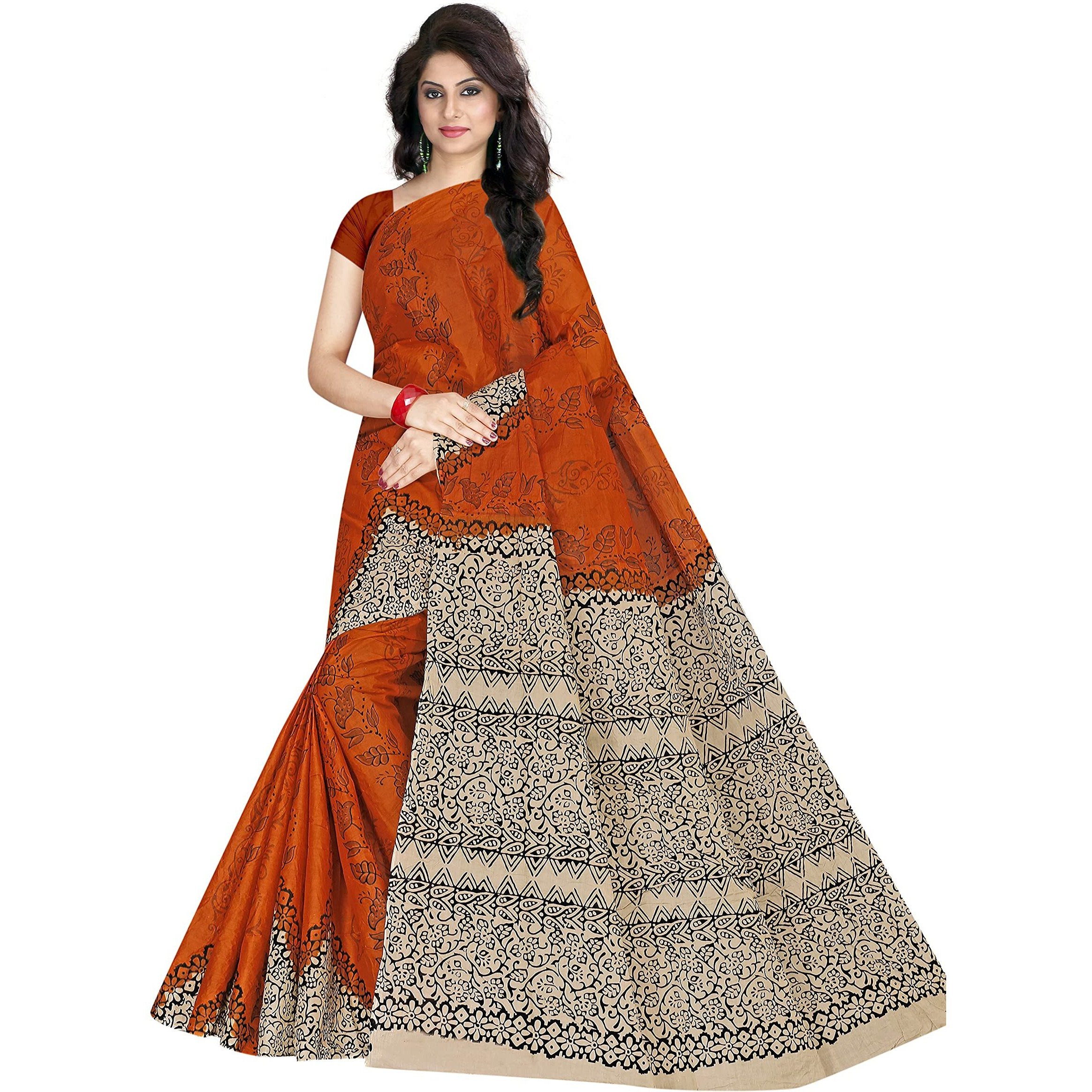 TAMAIRA FASHION Womens Plain Cotton Saree (AB11_Brown)