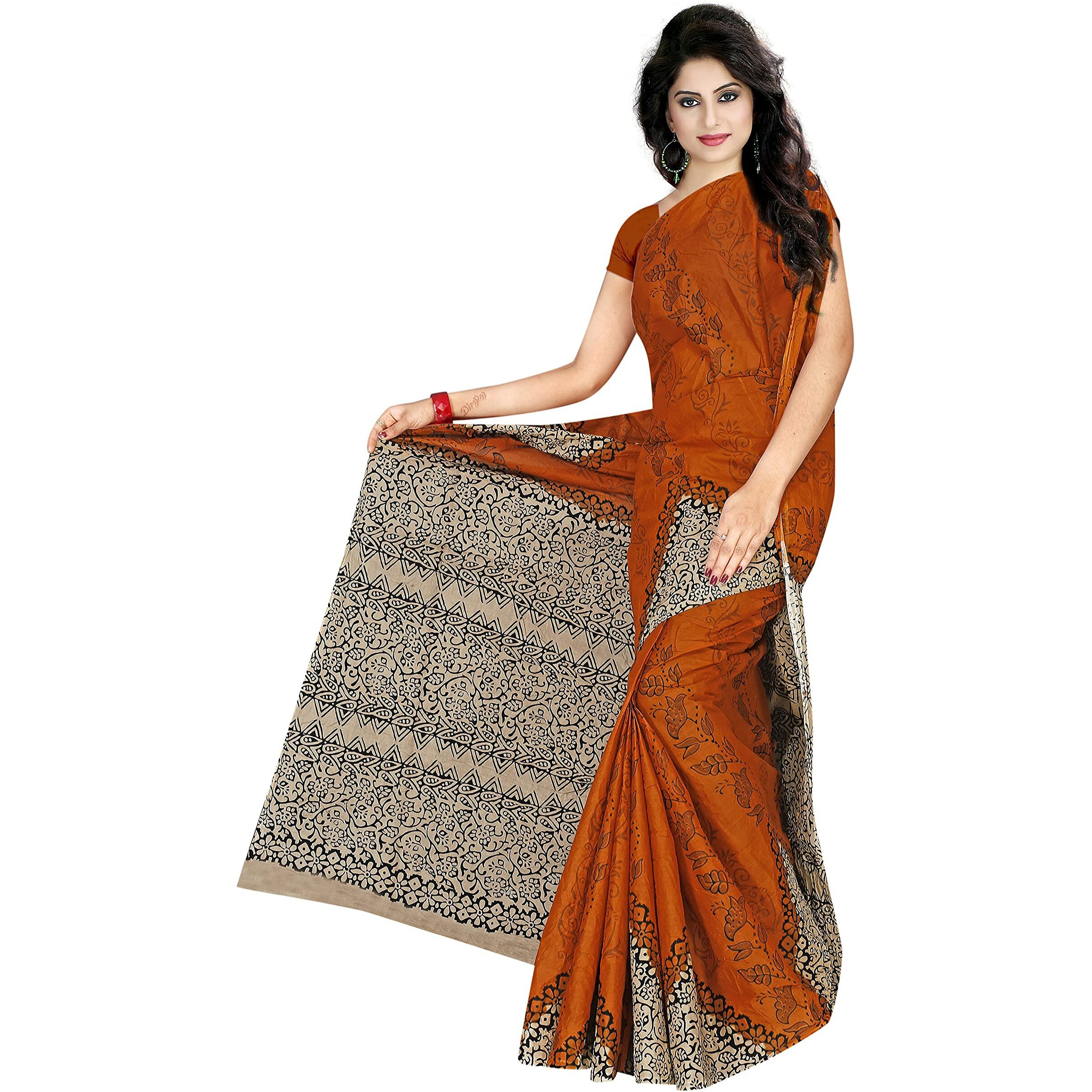TAMAIRA FASHION Womens Plain Cotton Saree (AB11_Brown)