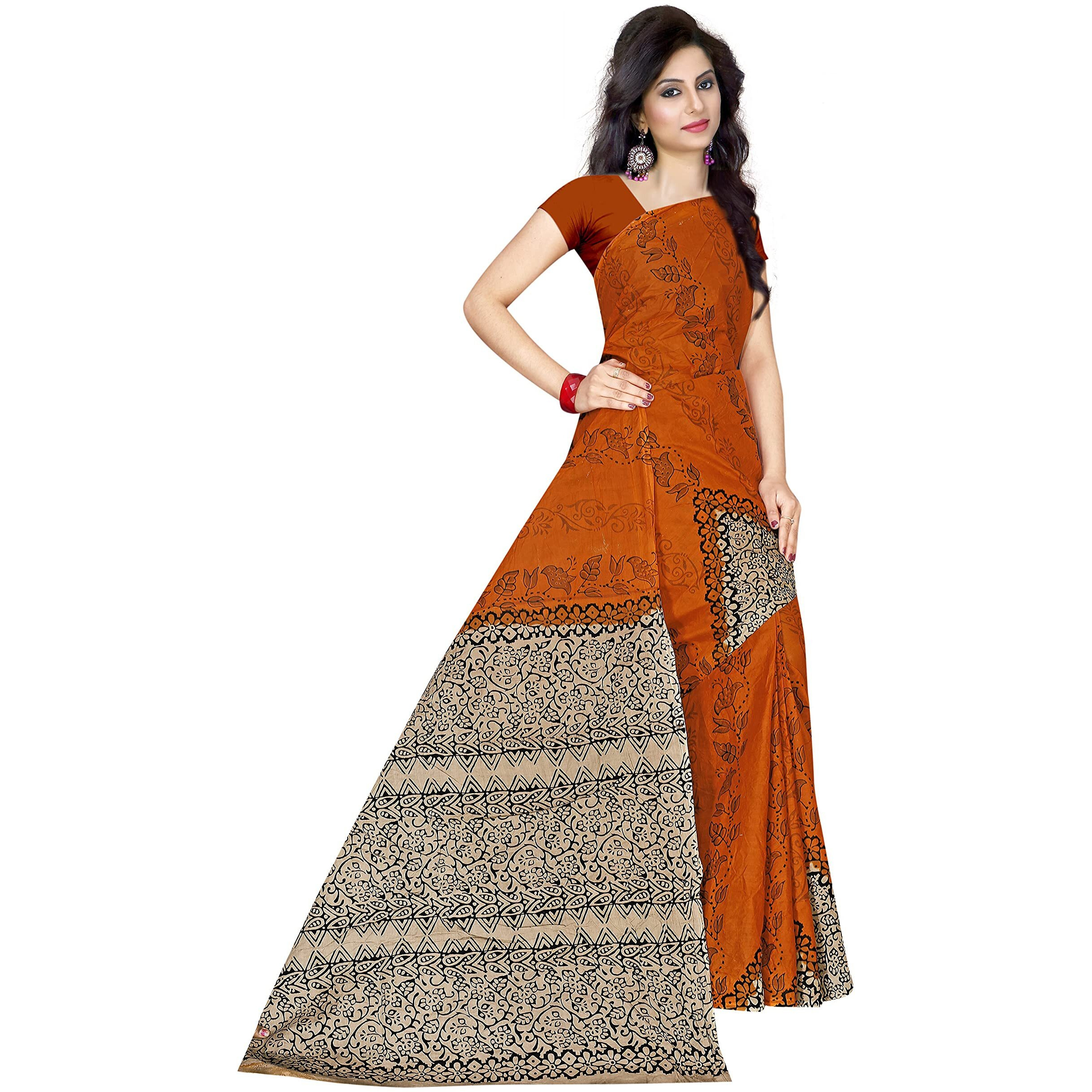 TAMAIRA FASHION Womens Plain Cotton Saree (AB11_Brown)