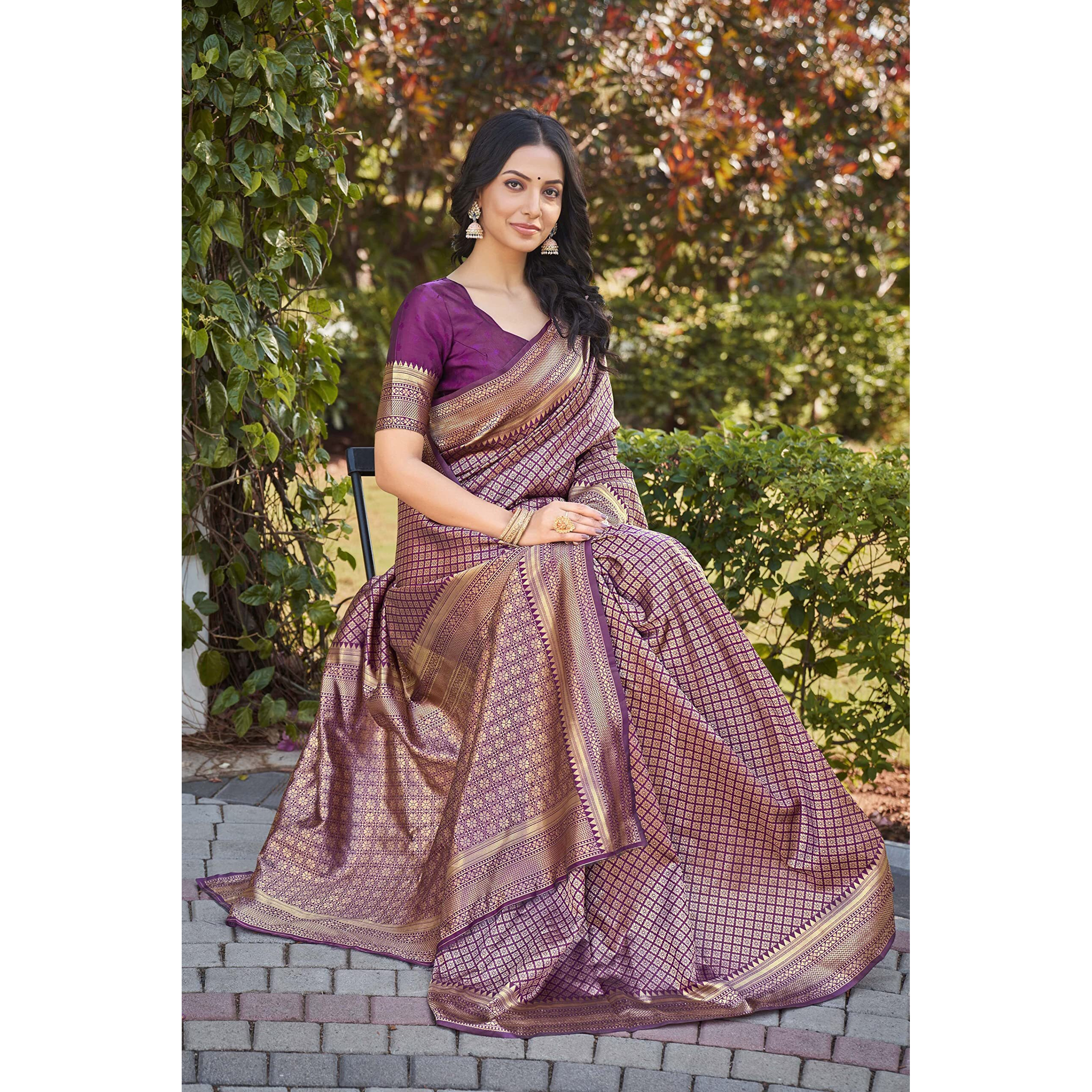 Glory Sarees Womens Banarasi Silk Saree With Blouse Piece (Banarasi_Saree134_Wine)