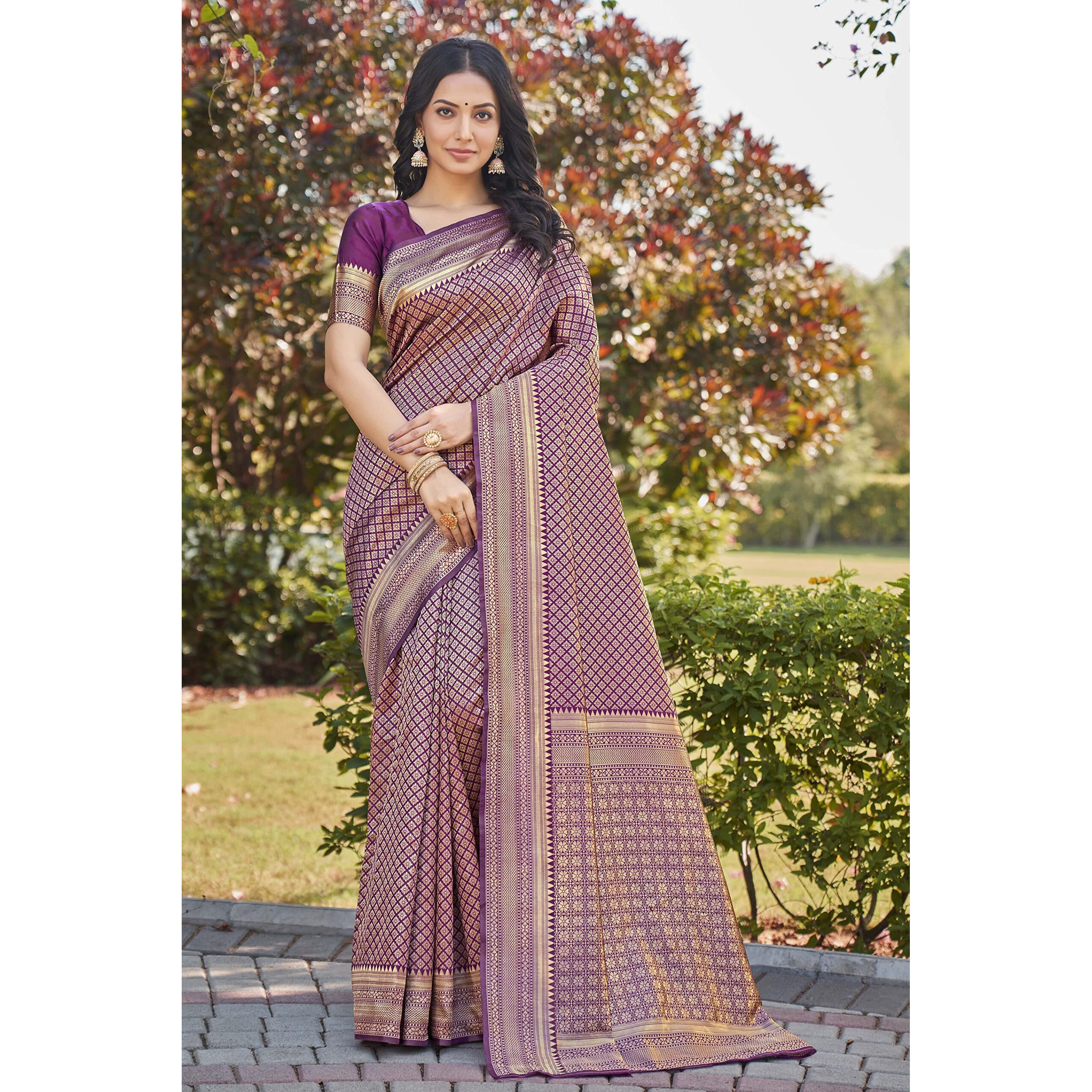 Glory Sarees Womens Banarasi Silk Saree With Blouse Piece (Banarasi_Saree134_Wine)