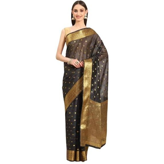 Enthone Womens Banarasi Art Silk Woven Saree With Unstitched Blouse Piece_Black