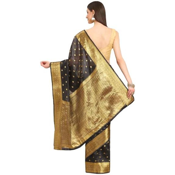 Enthone Womens Banarasi Art Silk Woven Saree With Unstitched Blouse Piece_Black