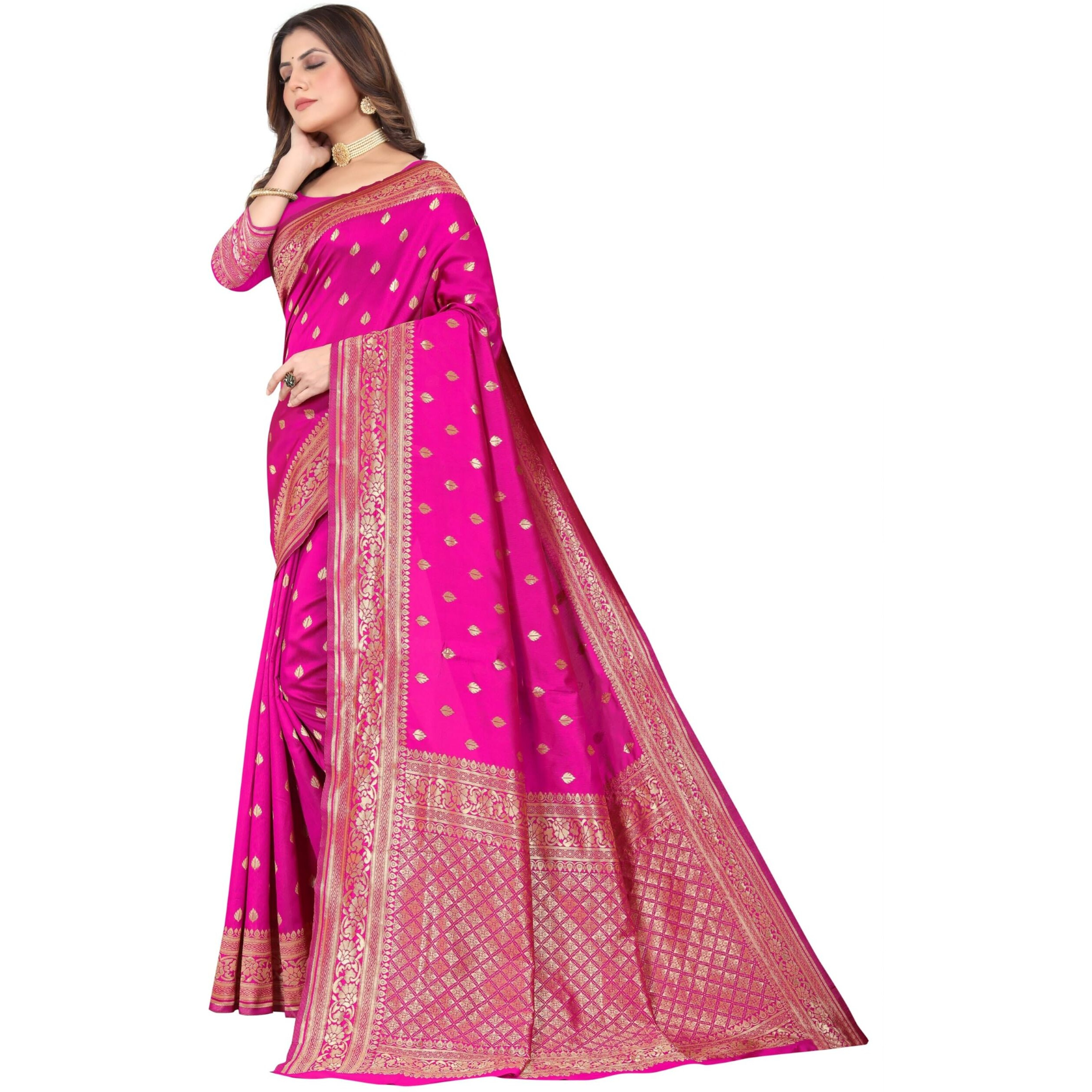 C J Enterprise Womens Pure Kanjivaram Silk Saree Soft Banarasi Design Wear Kanchipuram Pattu Sarees Latest Party Cotton Sari collections With Blouse Piece for Wedding sadi 2024 2023 (Pari159 Rani)