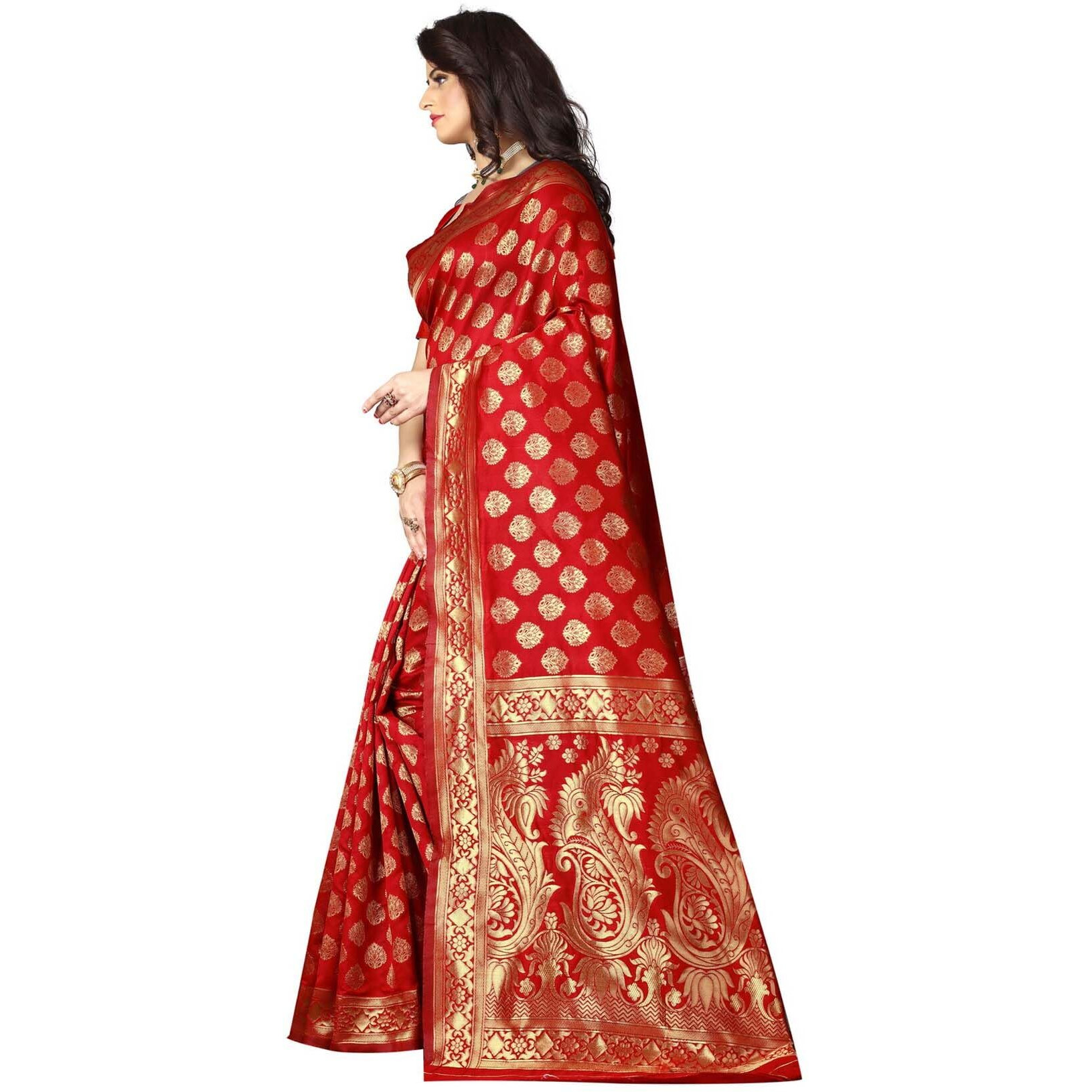 Sugathari Womens Banarasi Saree Pure Kanjivaram Silk Saree Soft new ladies 2023 Design Wear Pattu Sarees Latest Cotton Party Sari collections With Blouse Piece for Wedding sadi (PARI 72 RED)