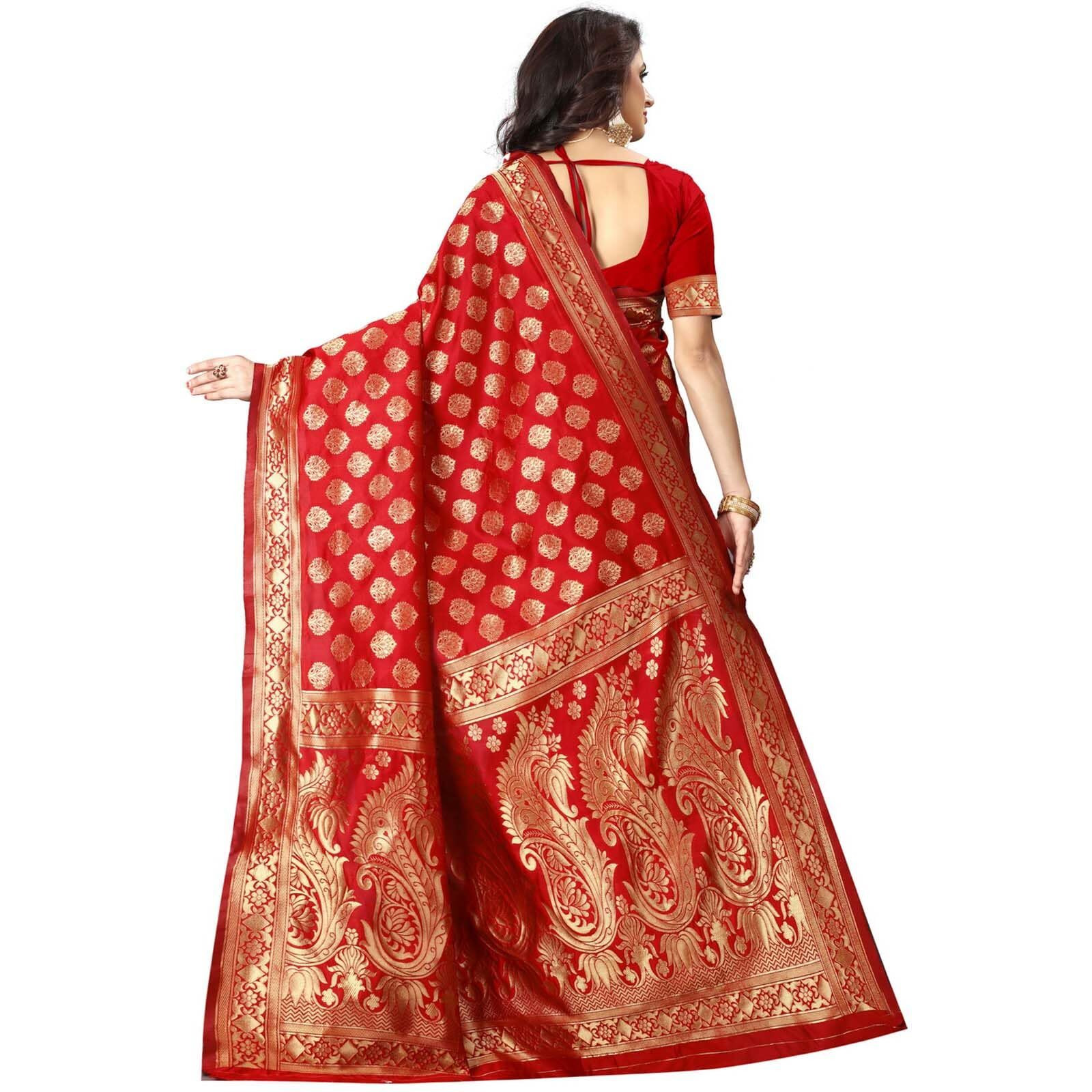 Sugathari Womens Banarasi Saree Pure Kanjivaram Silk Saree Soft new ladies 2023 Design Wear Pattu Sarees Latest Cotton Party Sari collections With Blouse Piece for Wedding sadi (PARI 72 RED)