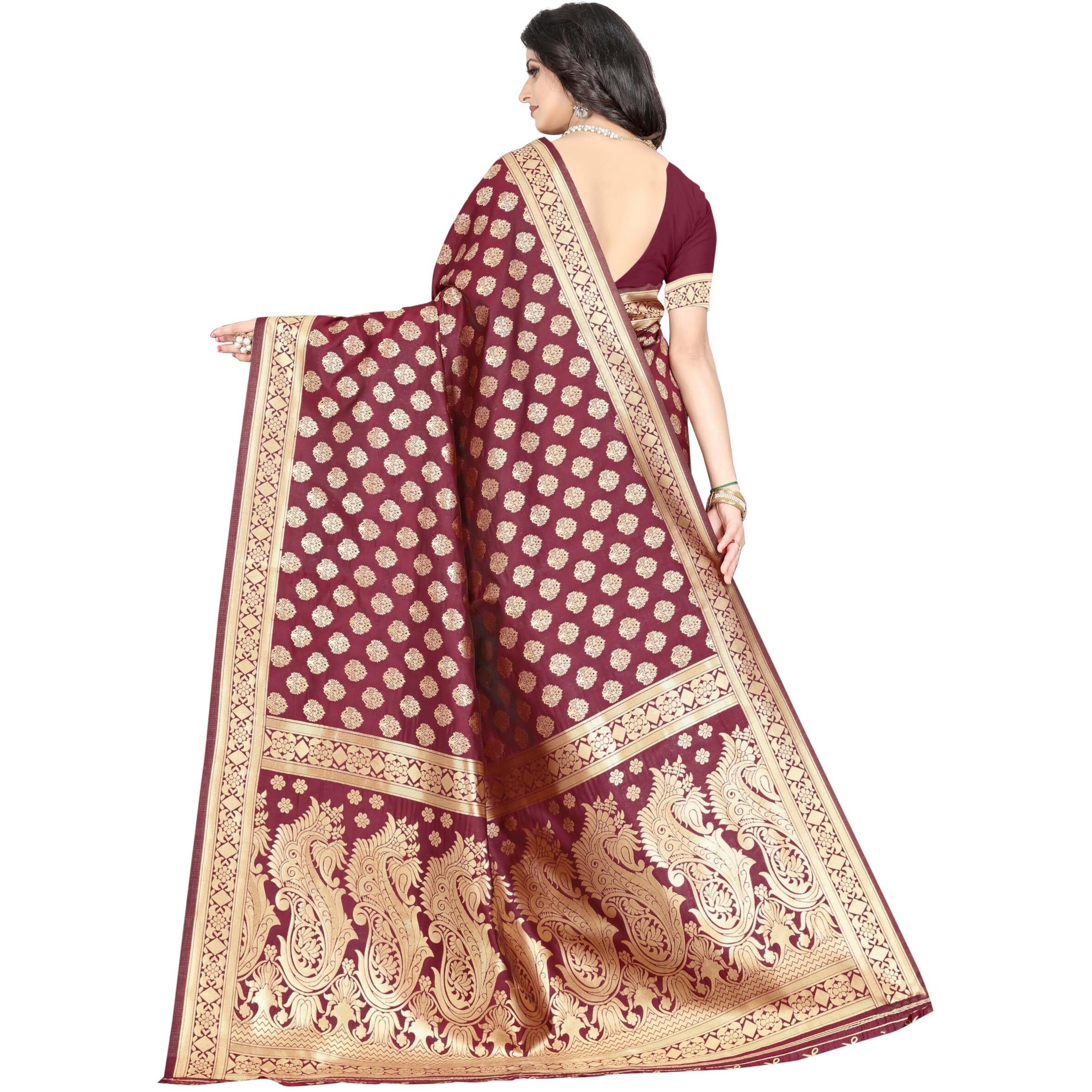 Sugathari Womens Banarasi Saree Pure Kanjivaram Silk Saree Soft new ladies 2023 Design Wear Pattu Sarees Latest Cotton Party Sari collections With Blouse Piece for Wedding sadi (PARI 72 MAROON)