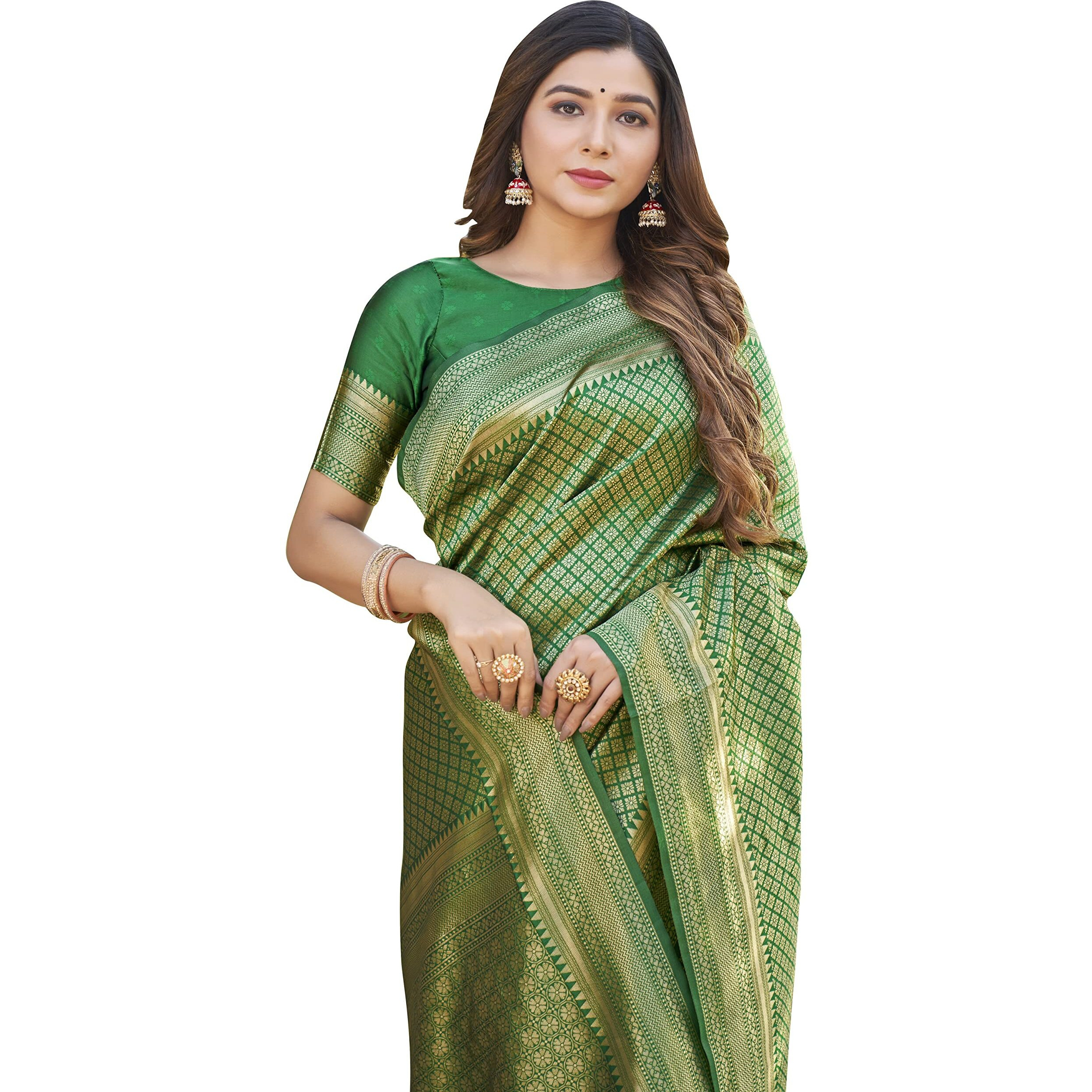 Glory Sarees Womens Banarasi Silk Saree With Blouse Piece (Banarasi_Saree134_Green)
