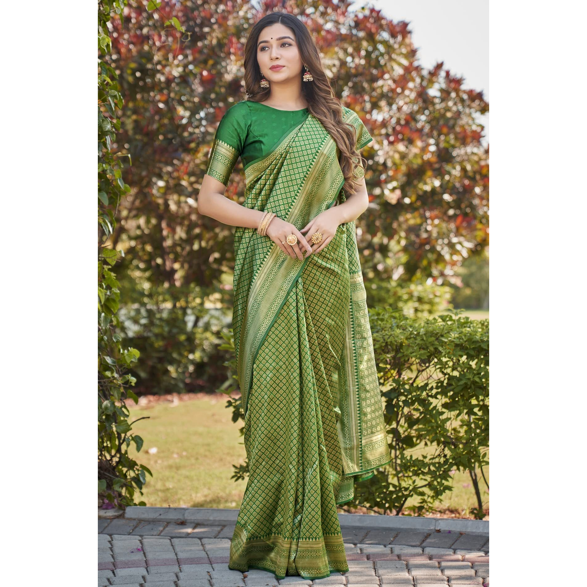 Glory Sarees Womens Banarasi Silk Saree With Blouse Piece (Banarasi_Saree134_Green)