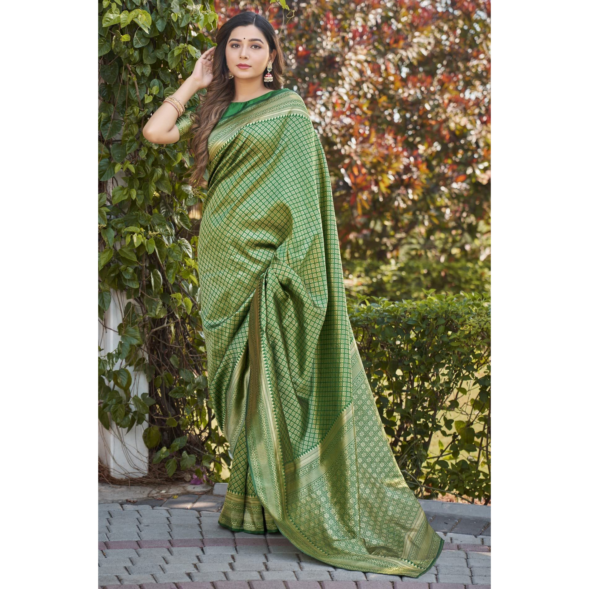 Glory Sarees Womens Banarasi Silk Saree With Blouse Piece (Banarasi_Saree134_Green)
