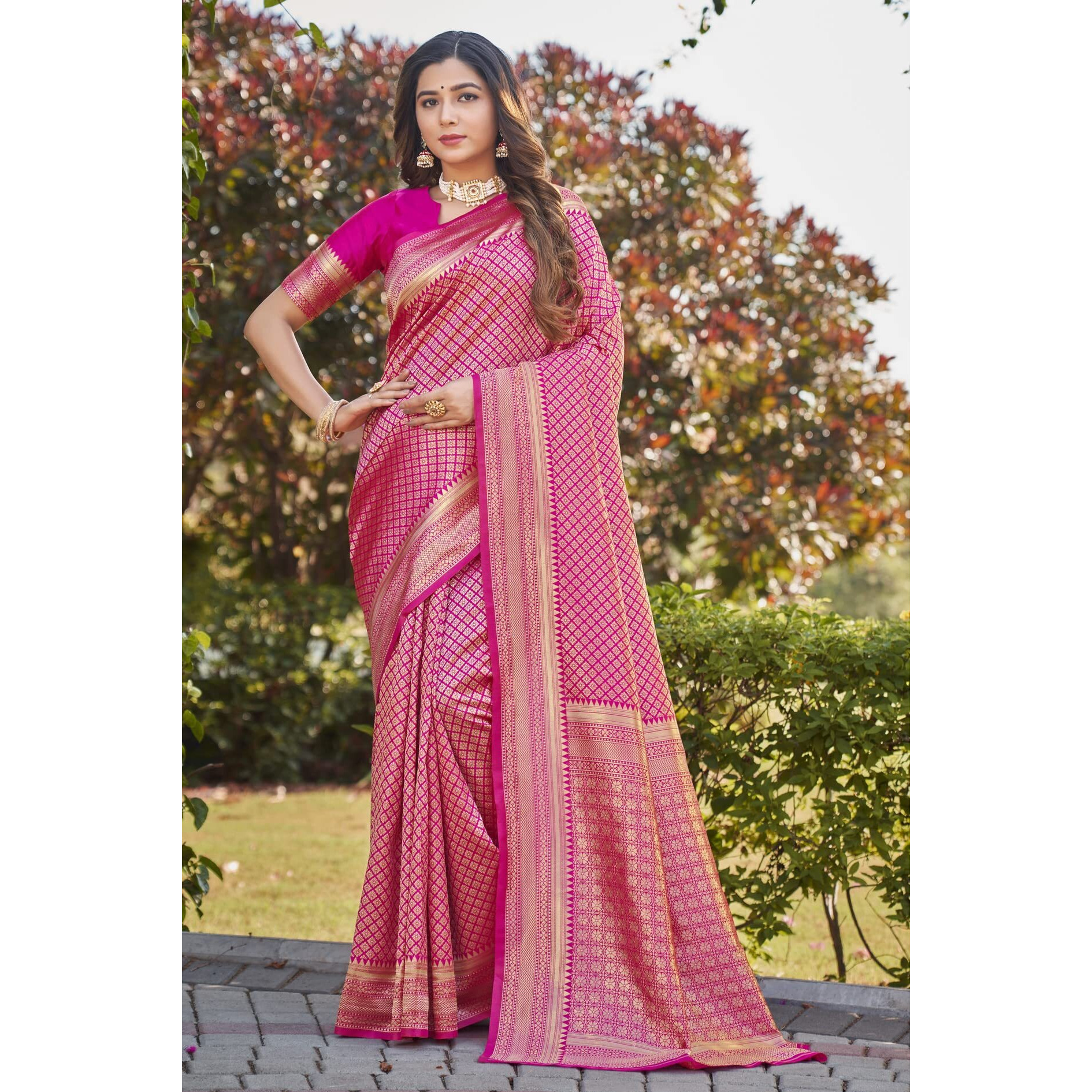 Glory Sarees Womens Banarasi Silk Saree With Blouse Piece (Banarasi_Saree134_Rani)