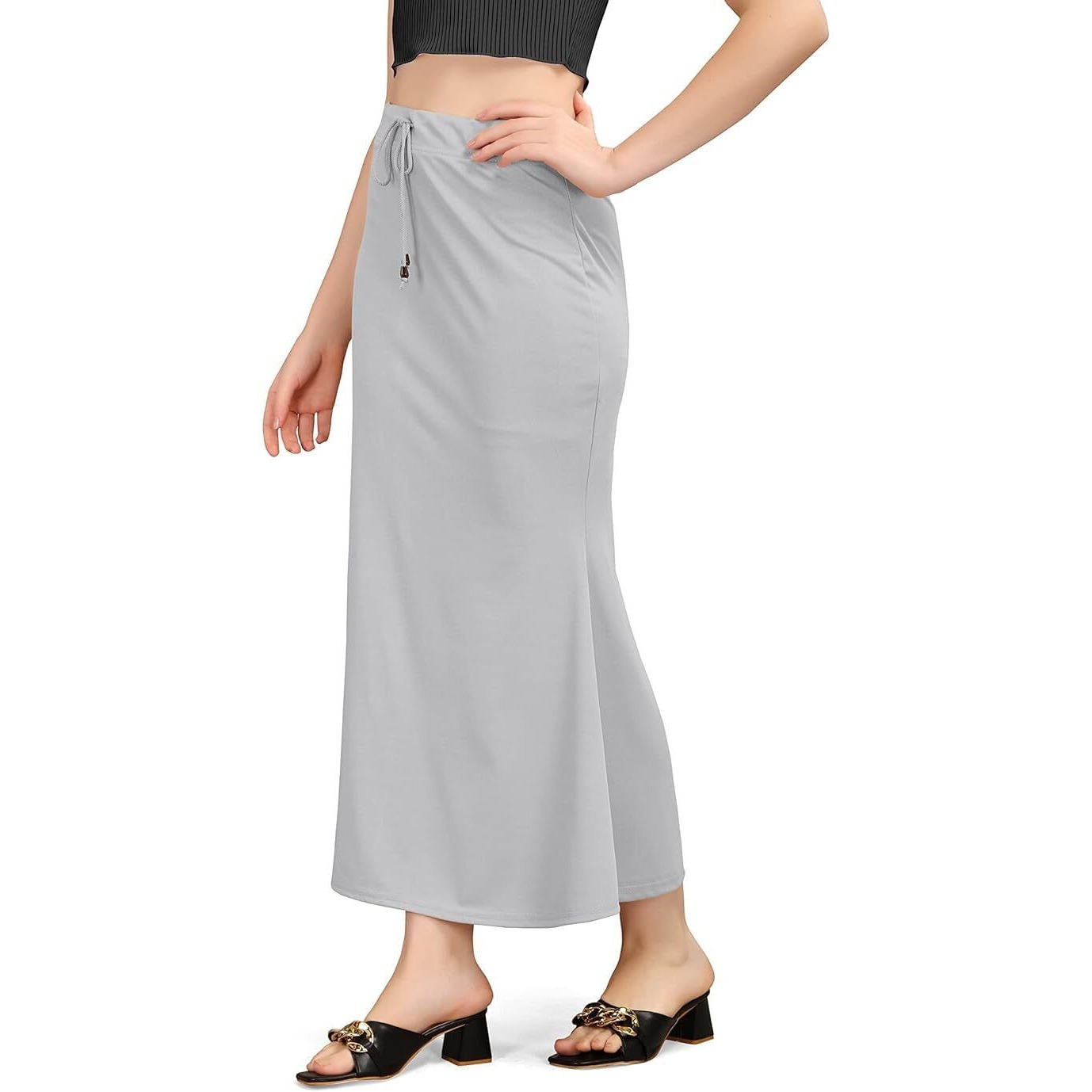 WOO THING Lycra Fishcut Saree Shapewear Stretchable Petticoat for Women Shapewear Dress for Saree (M, Grey)