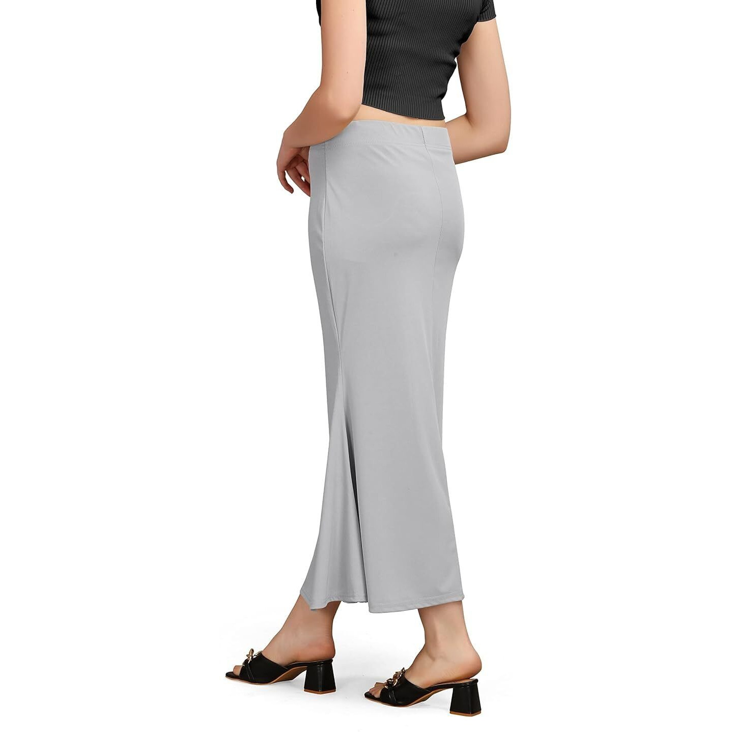 WOO THING Lycra Fishcut Saree Shapewear Stretchable Petticoat for Women Shapewear Dress for Saree (M, Grey)