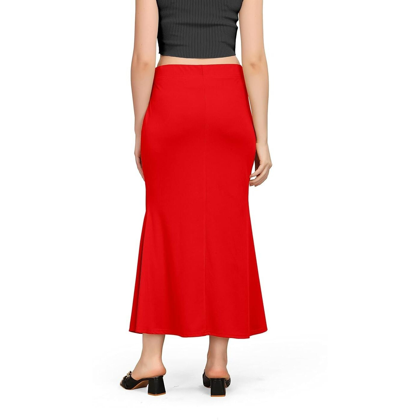 WOO THING Lycra Fishcut Saree Shapewear Stretchable Petticoat for Women Shapewear Dress for Saree (L, Red)