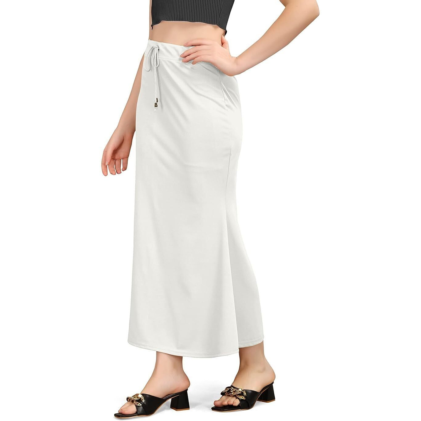 WOO THING Lycra Fishcut Saree Shapewear Stretchable Petticoat for Women Shapewear Dress for Saree (XL, White)