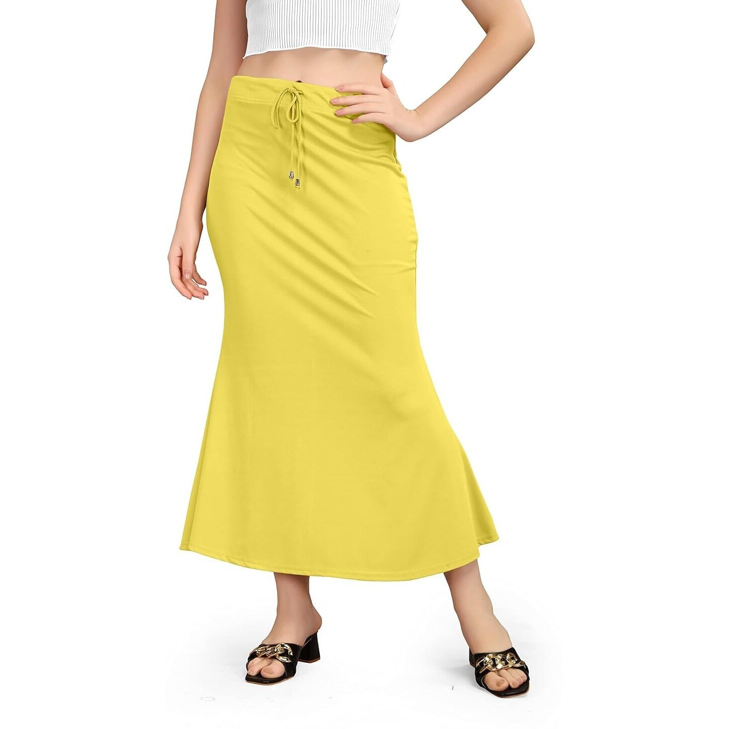 WOO THING Lycra Fishcut Saree Shapewear Stretchable Petticoat for Women Shapewear Dress for Saree (Free Size, Yellow)