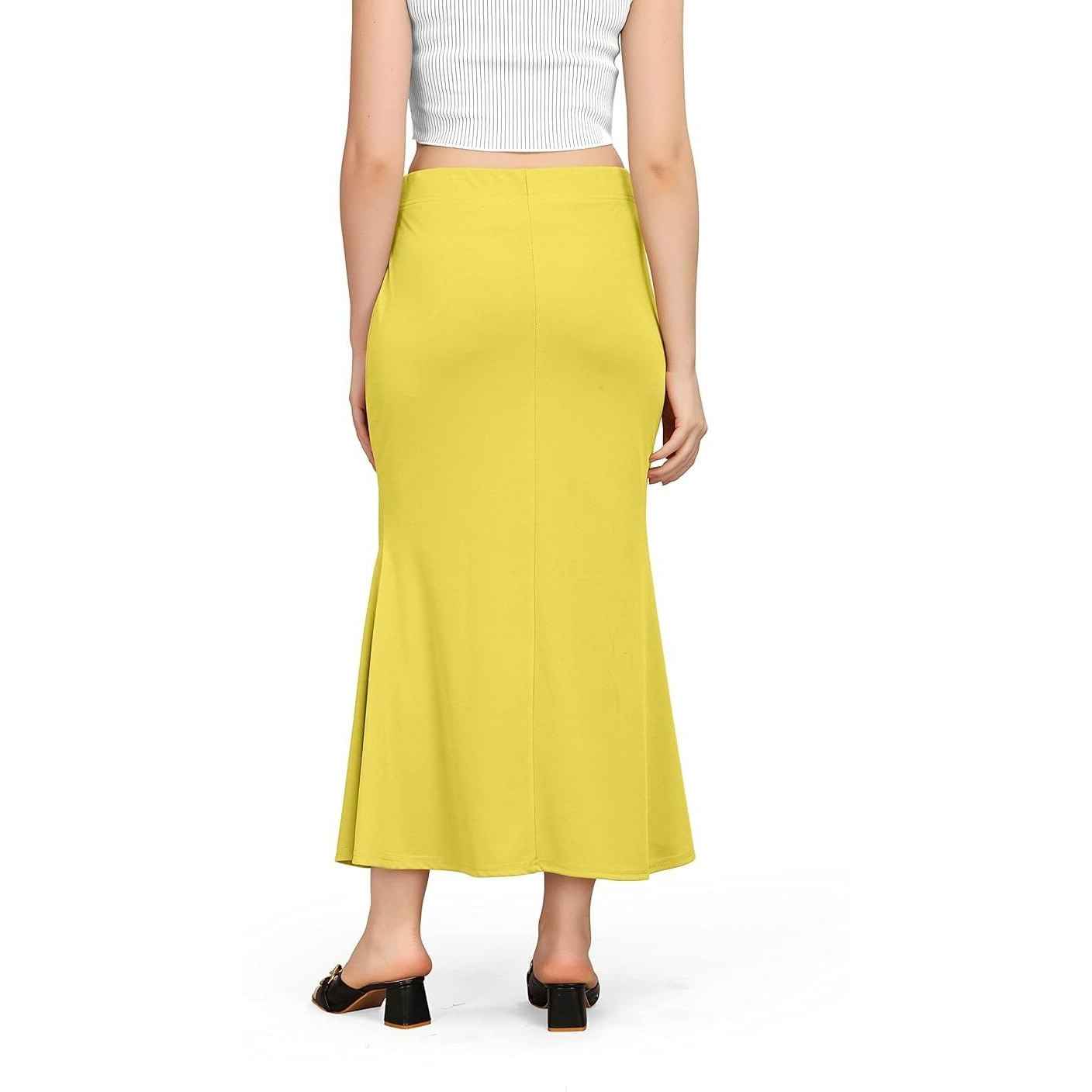 WOO THING Lycra Fishcut Saree Shapewear Stretchable Petticoat for Women Shapewear Dress for Saree (Free Size, Yellow)