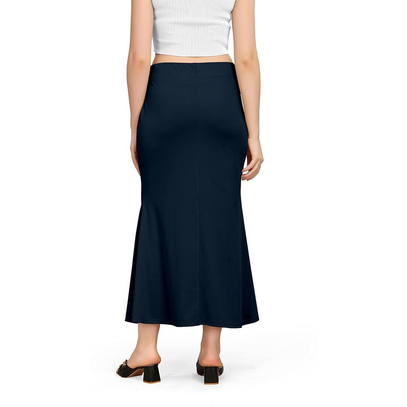 WOO THING Lycra Fishcut Saree Shapewear Stretchable Petticoat for Women Shapewear Dress for Saree (Free Size, Nevy) Navy