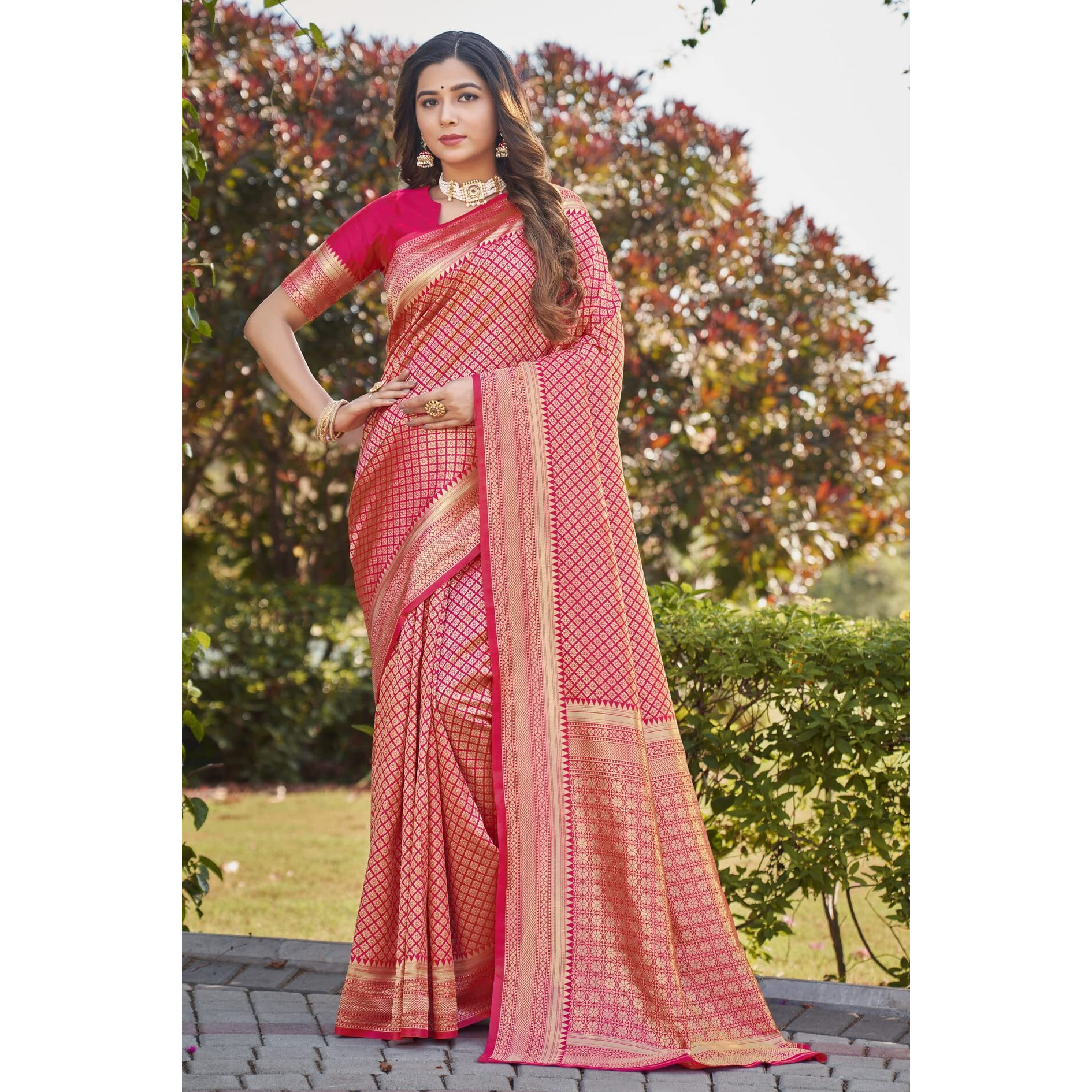 Glory Sarees Womens Banarasi Silk Saree With Blouse Piece (Banarasi_Saree134_Gajari)