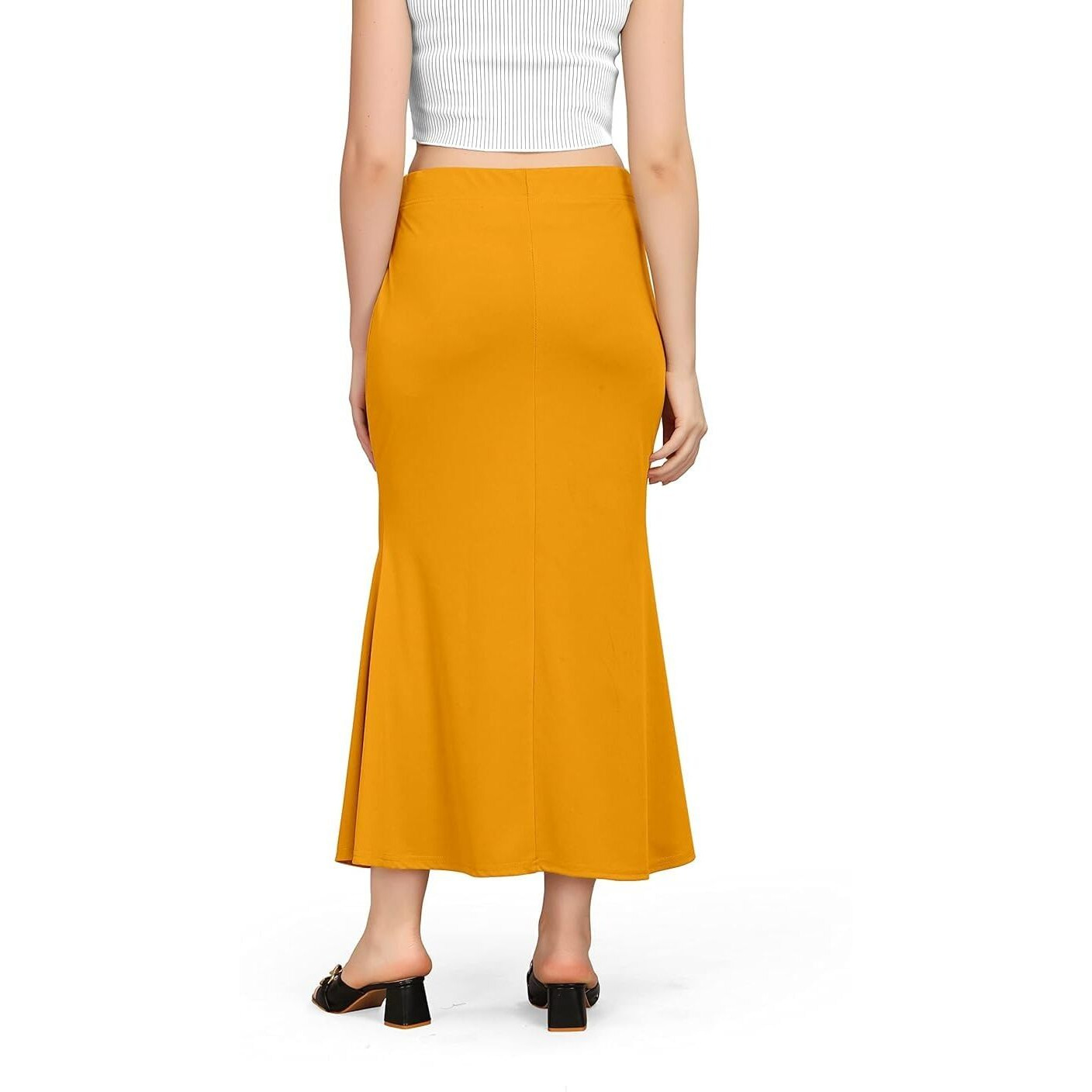 WOO THING Lycra Fishcut Saree Shapewear Stretchable Petticoat for Women Shapewear Dress for Saree (Free Size, Mustard Yellow)