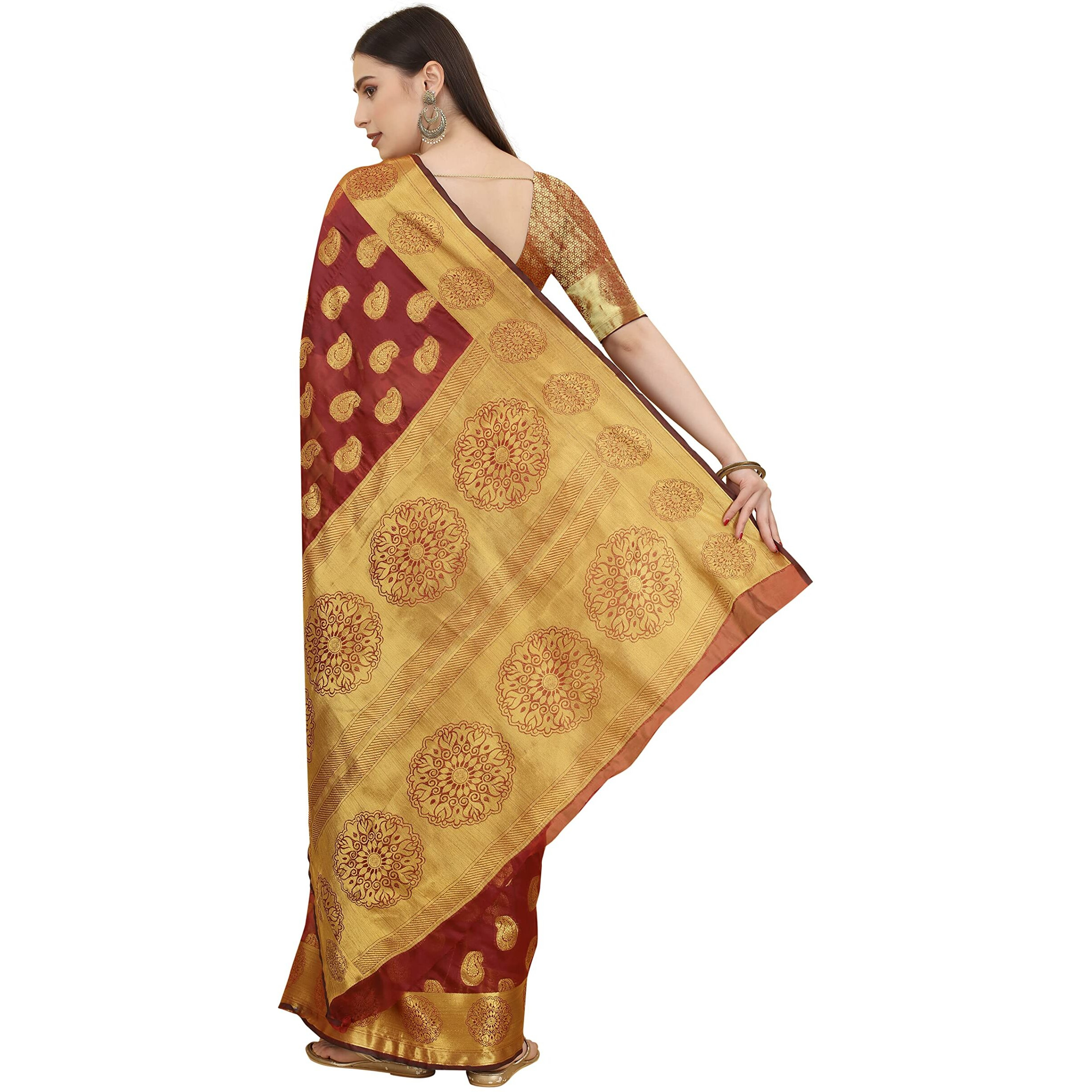 Silk Zone Womens Banarasi Art Silk Saree with Blouse Piece (ASZ00049 Brown)