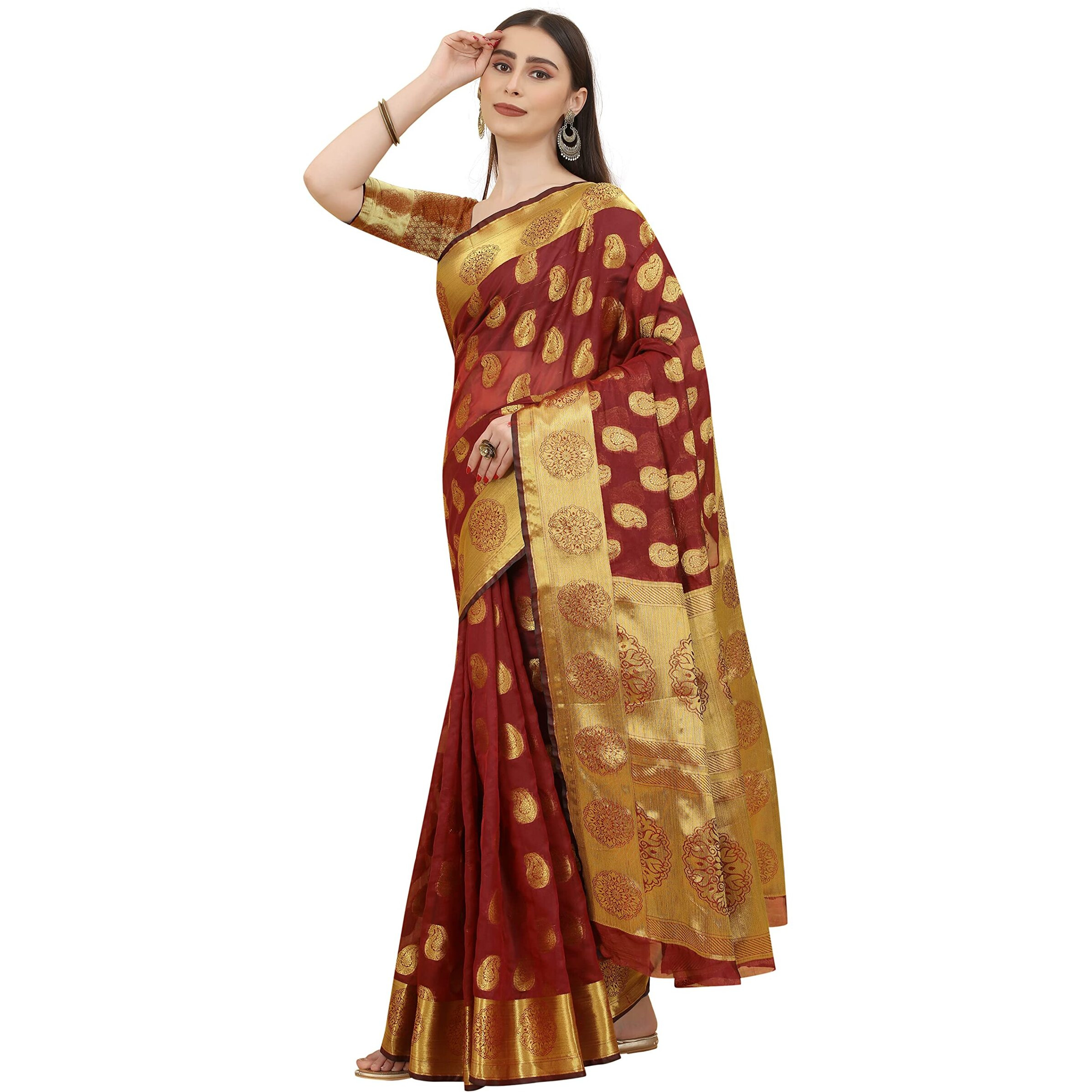 Silk Zone Womens Banarasi Art Silk Saree with Blouse Piece (ASZ00049 Brown)