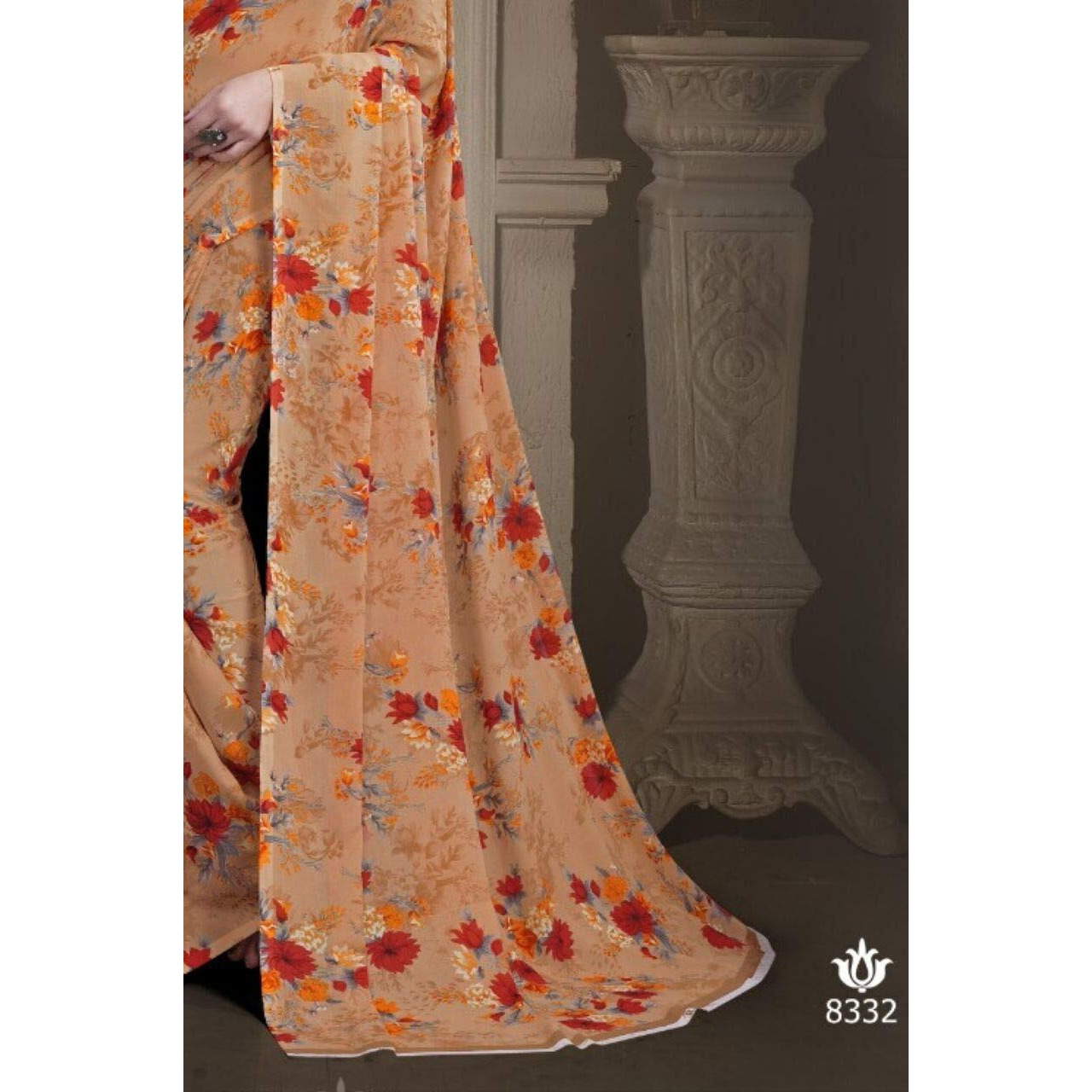 Mermaid Ocean Floral Georgette Saree with Blouse Piece (ME0212_Peach)