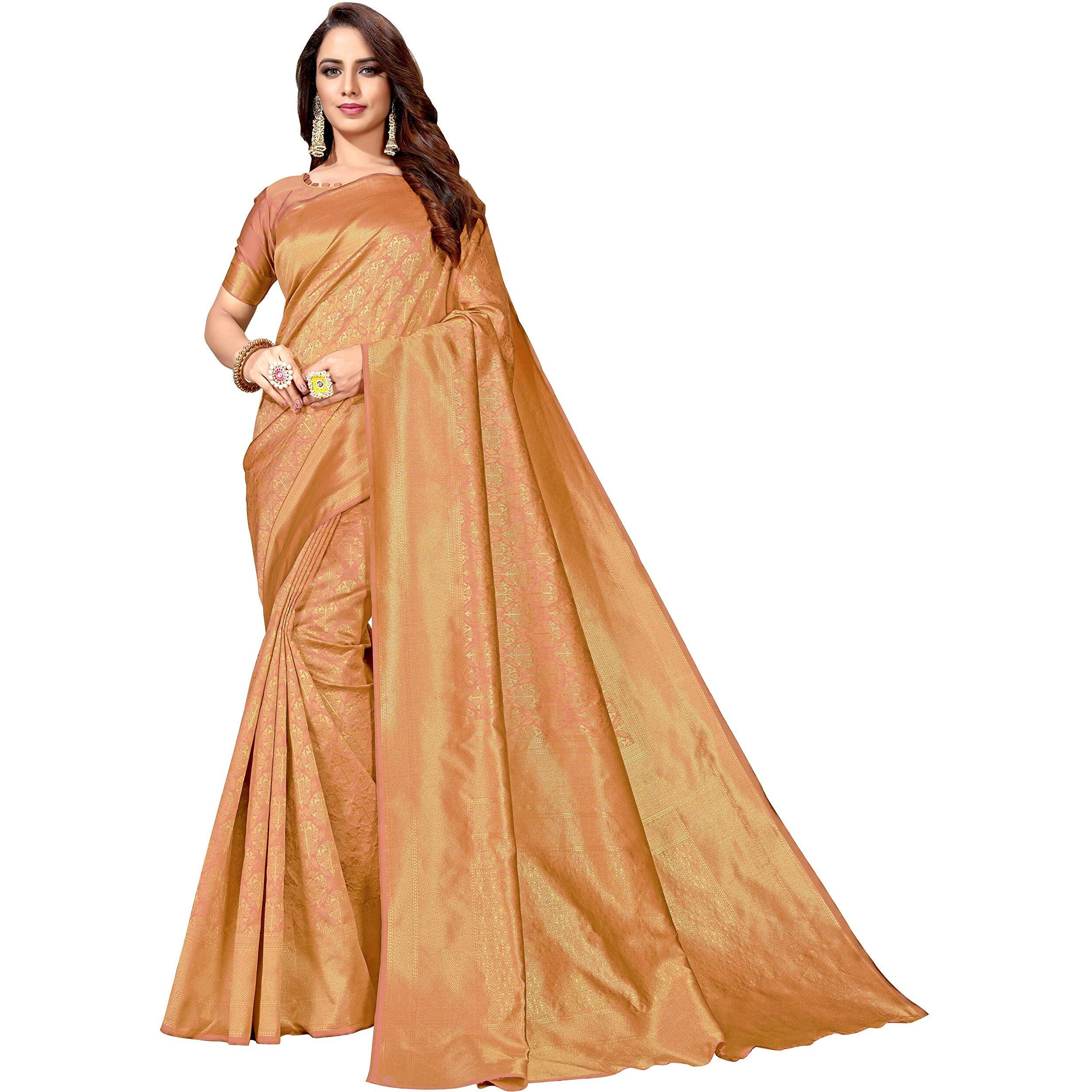 Glory Sarees Womens Kanchipuram Silk Saree With Blouse Piece (kara102copper_Brown)