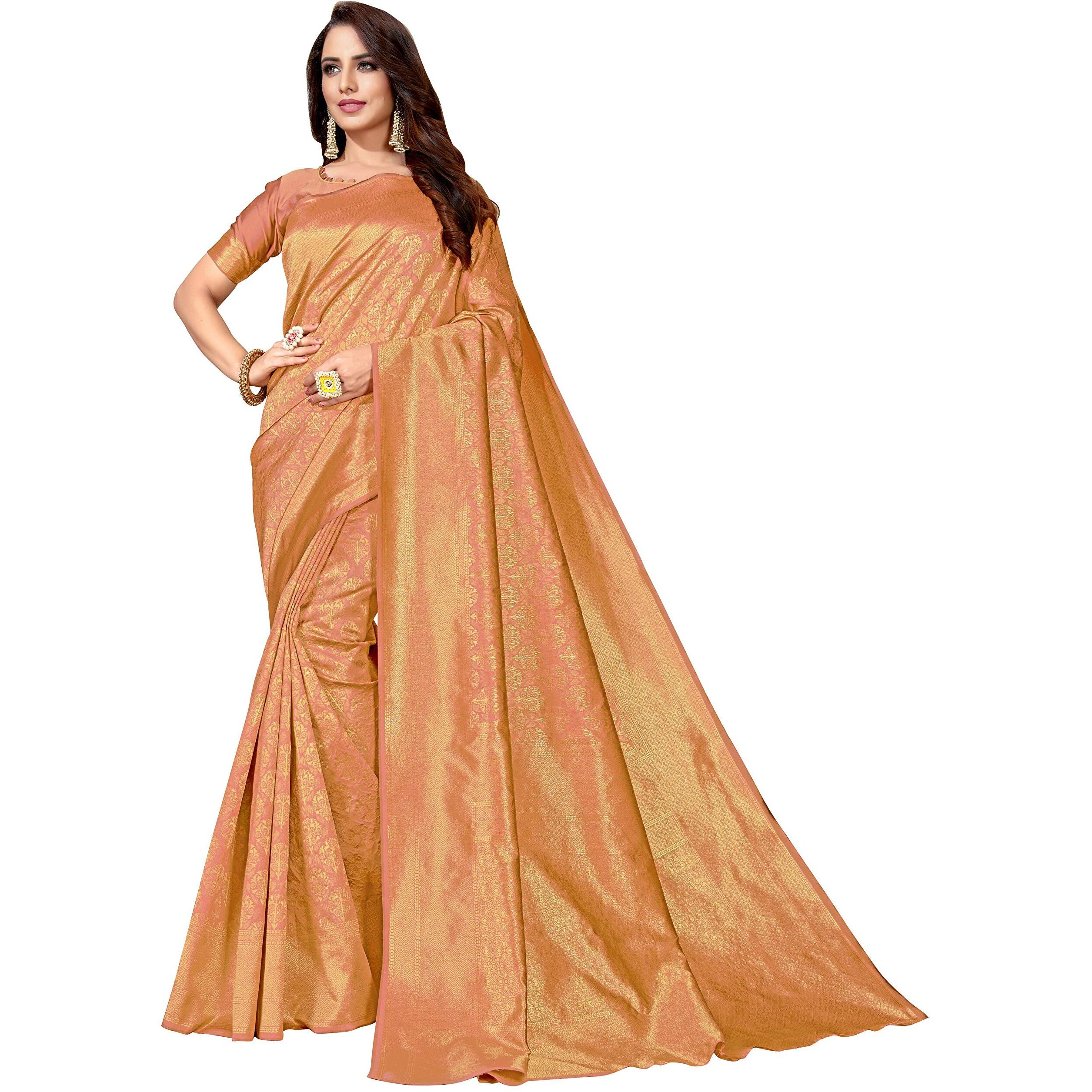 Glory Sarees Womens Kanchipuram Silk Saree With Blouse Piece (kara102copper_Brown)