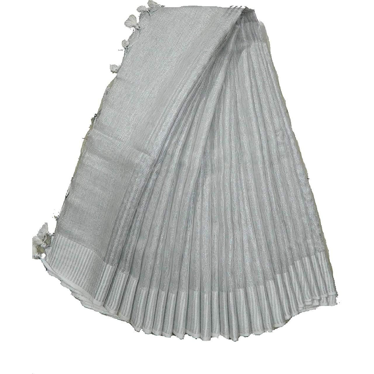 HAIDER ALI AND SONS Pure Tissue Linen Ethnic Wear Saree with Blouse for Every Occasion for Girls and Women (Pack of 1-Silver)