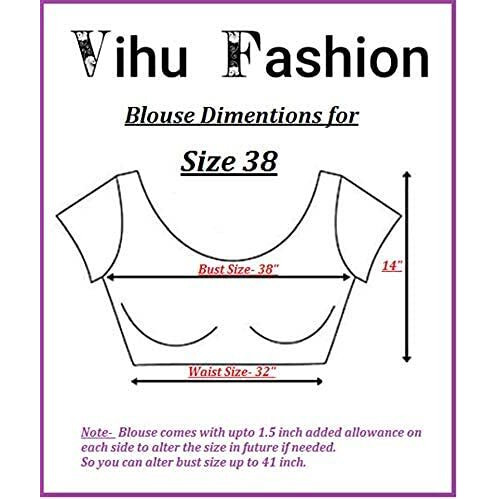 Vihu Fashion Womens Silk Floral Half Sleeve Blouse (Checks Mix_Gold_38)
