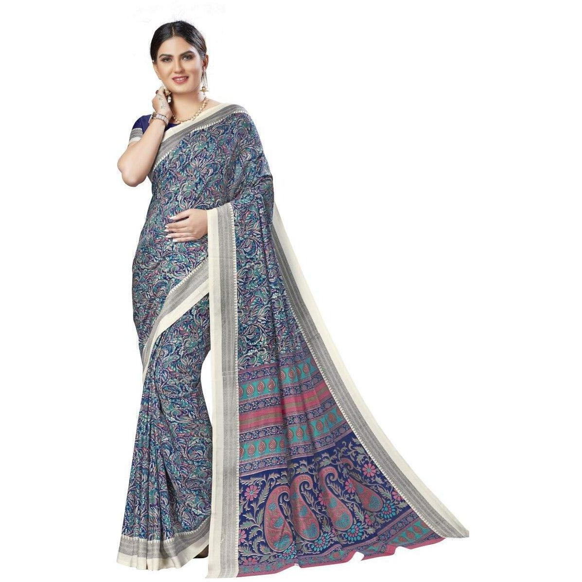 Miraan Womens Art Silk Printed Saree With Blouse Piece (VI2445 Multicolored)
