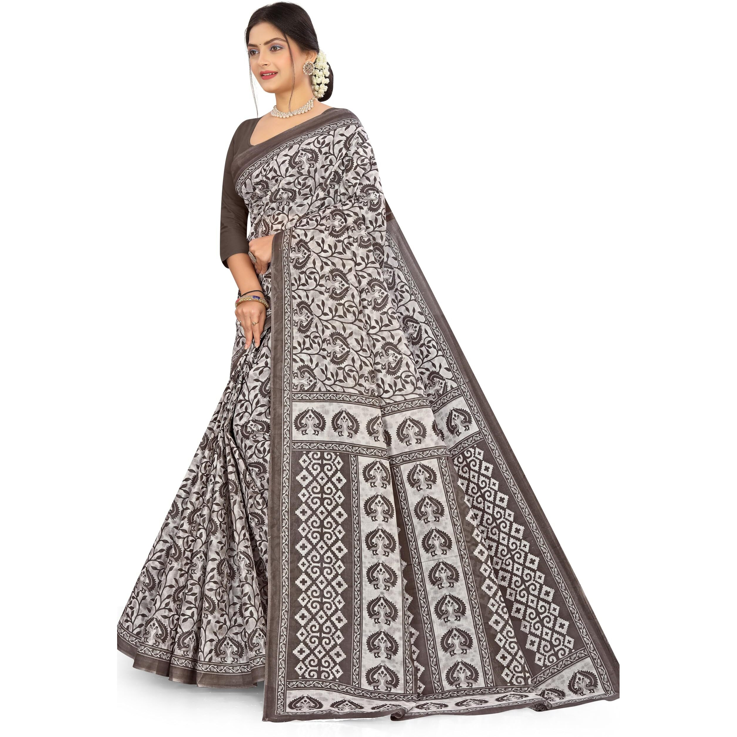 TAMAIRA FASHION Womens Plain Weave Pure Cotton Saree Without Blouse Piece(2479_Grey)