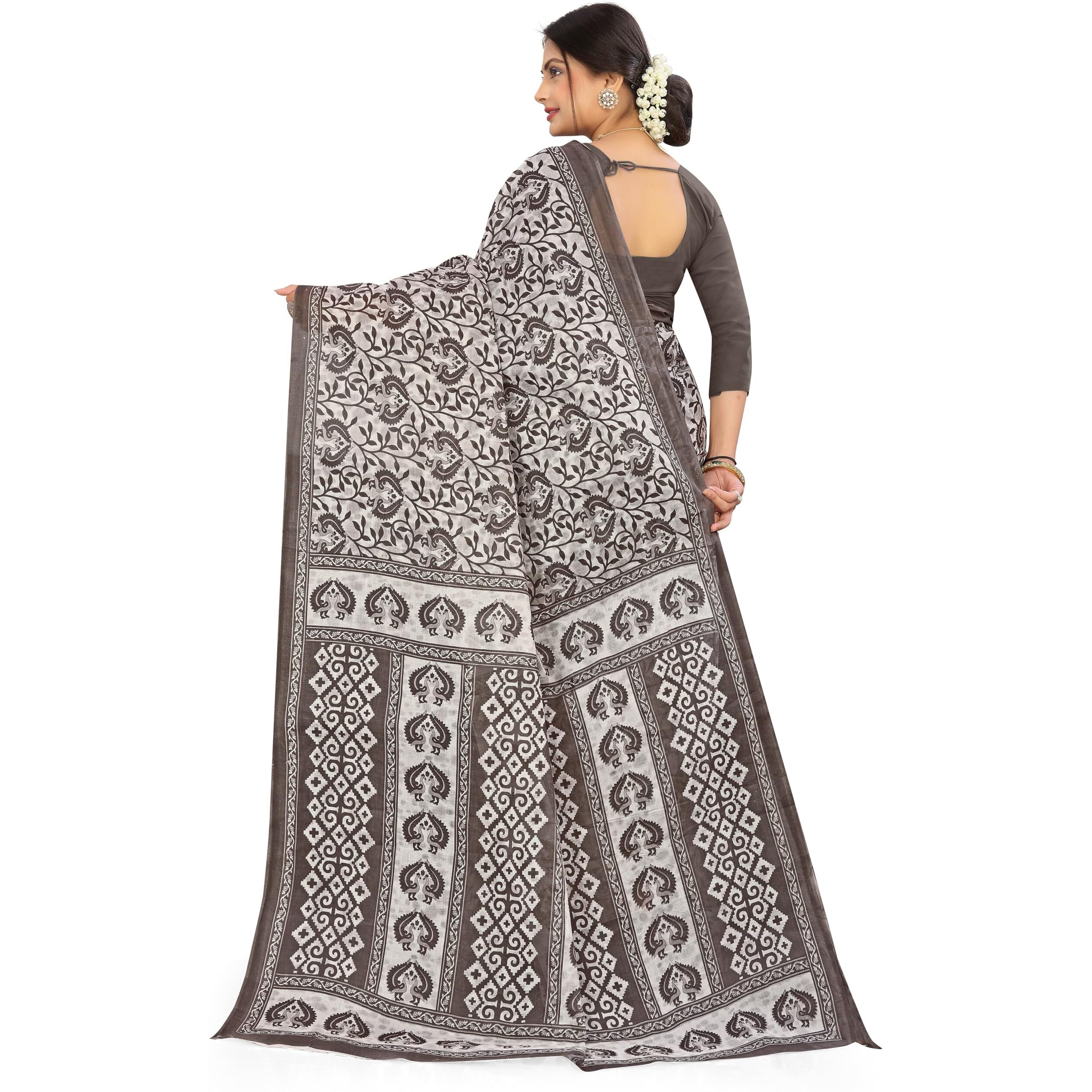 TAMAIRA FASHION Womens Plain Weave Pure Cotton Saree Without Blouse Piece(2479_Grey)