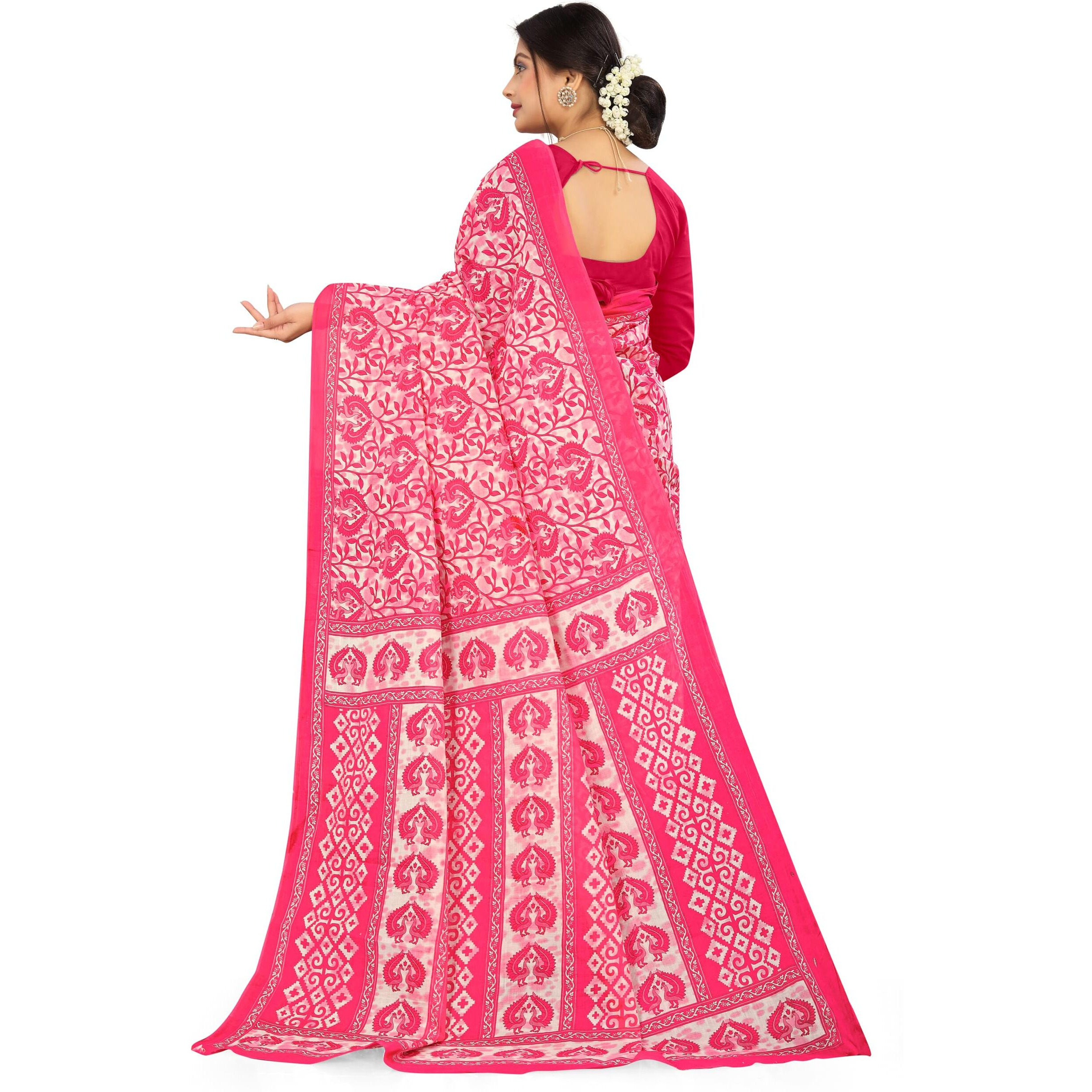 TAMAIRA FASHION Womens Plain Weave Pure Cotton Saree Without Blouse Piece(2479_Pink)