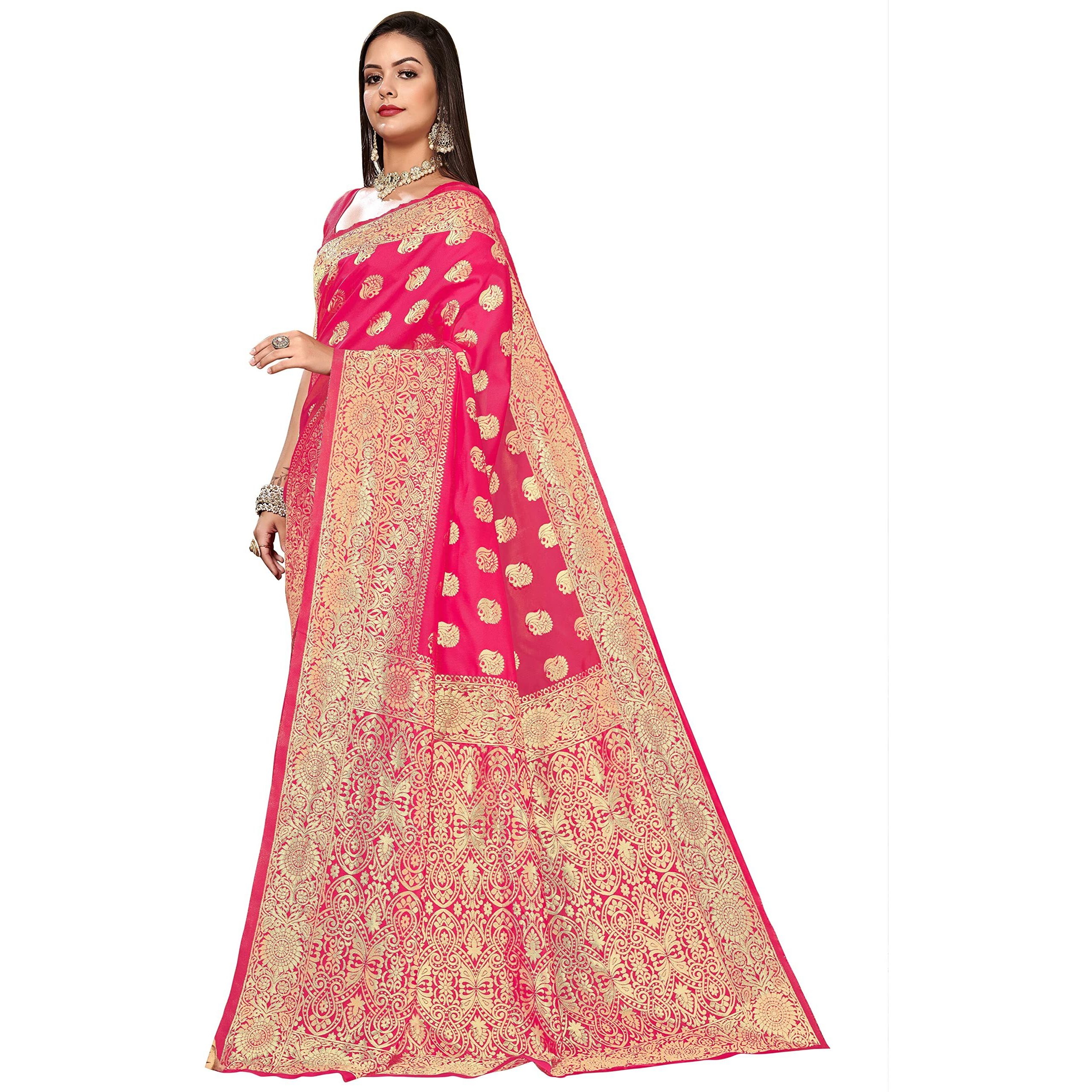 Glory Sarees Womens Banarasi Silk Saree With Blouse Piece (Banarasi_Saree131_Rani)
