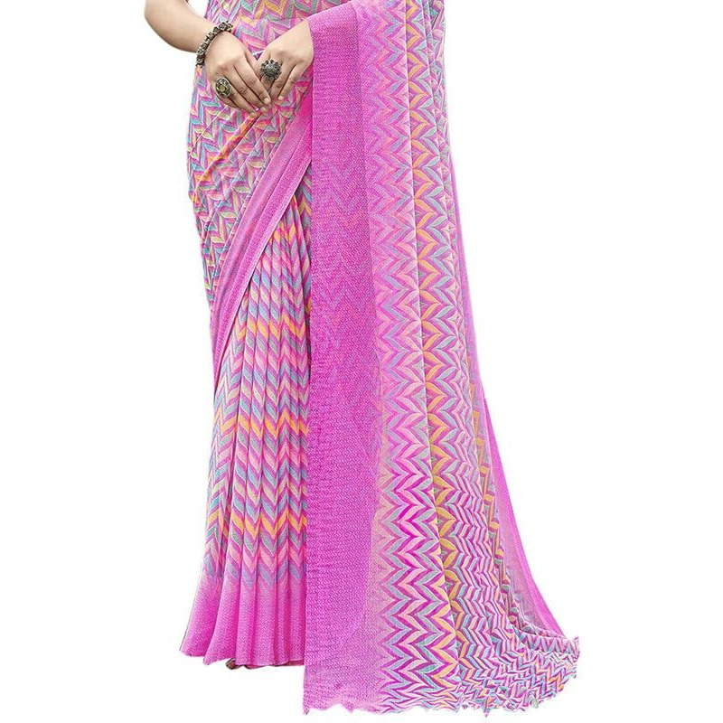 SIRIL Womens Printed Chiffon Saree with Blouse(2618S2072_Pink)