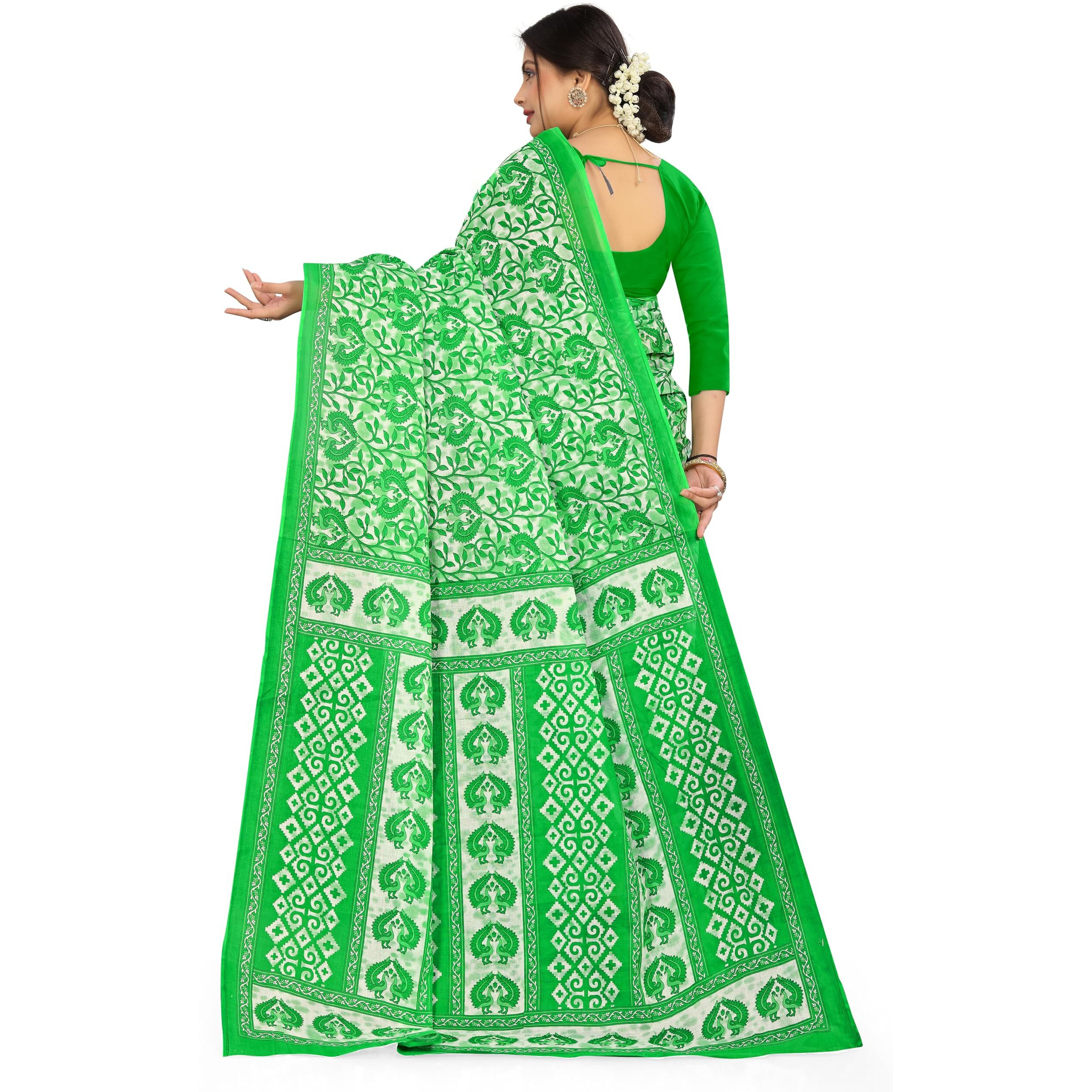 TAMAIRA FASHION Womens Plain Weave Pure Cotton Saree Without Blouse Piece(2479_ParrotGreen)