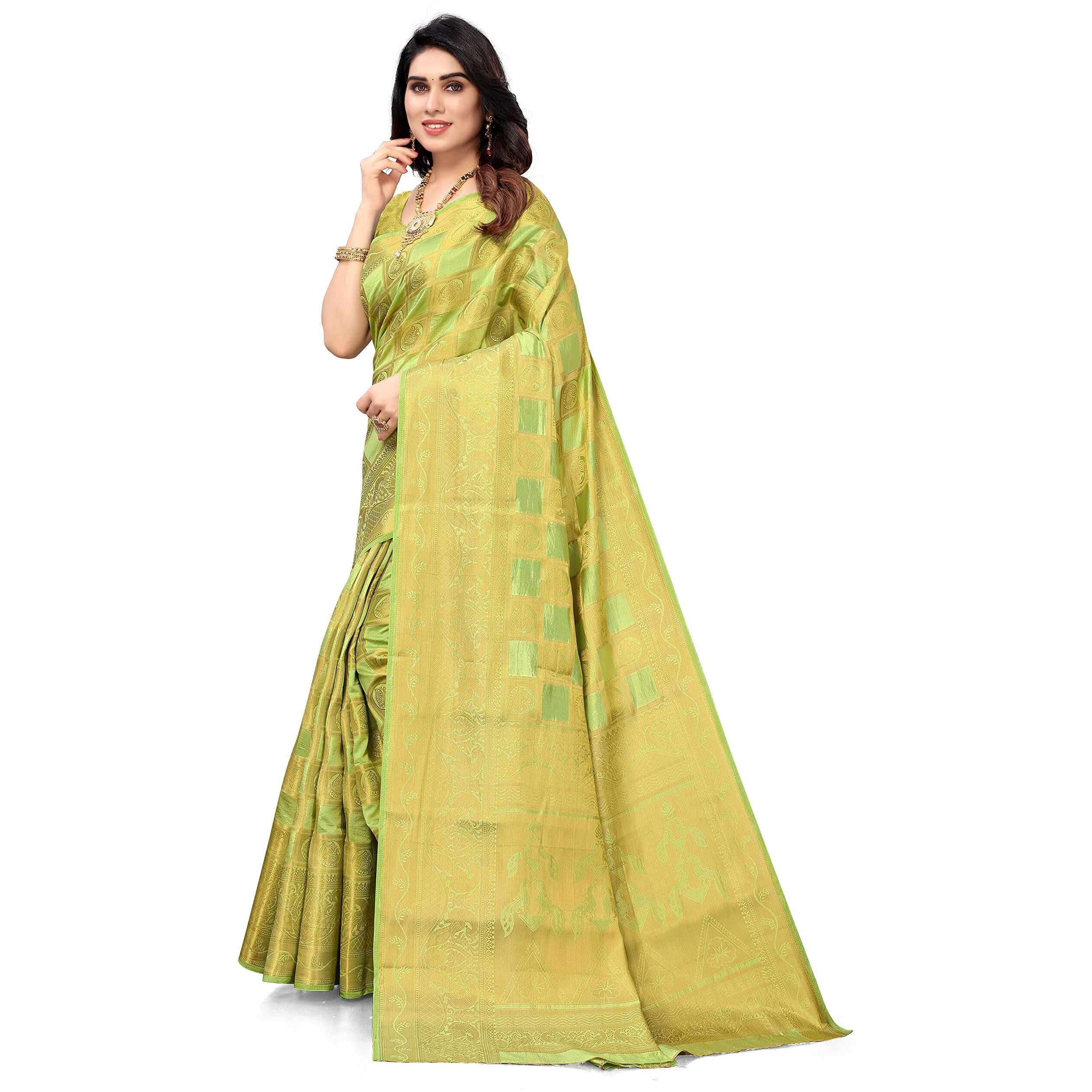 SERONA FABRICS Womens Banarasi Silk Embroidered Work Saree With Blouse Piece