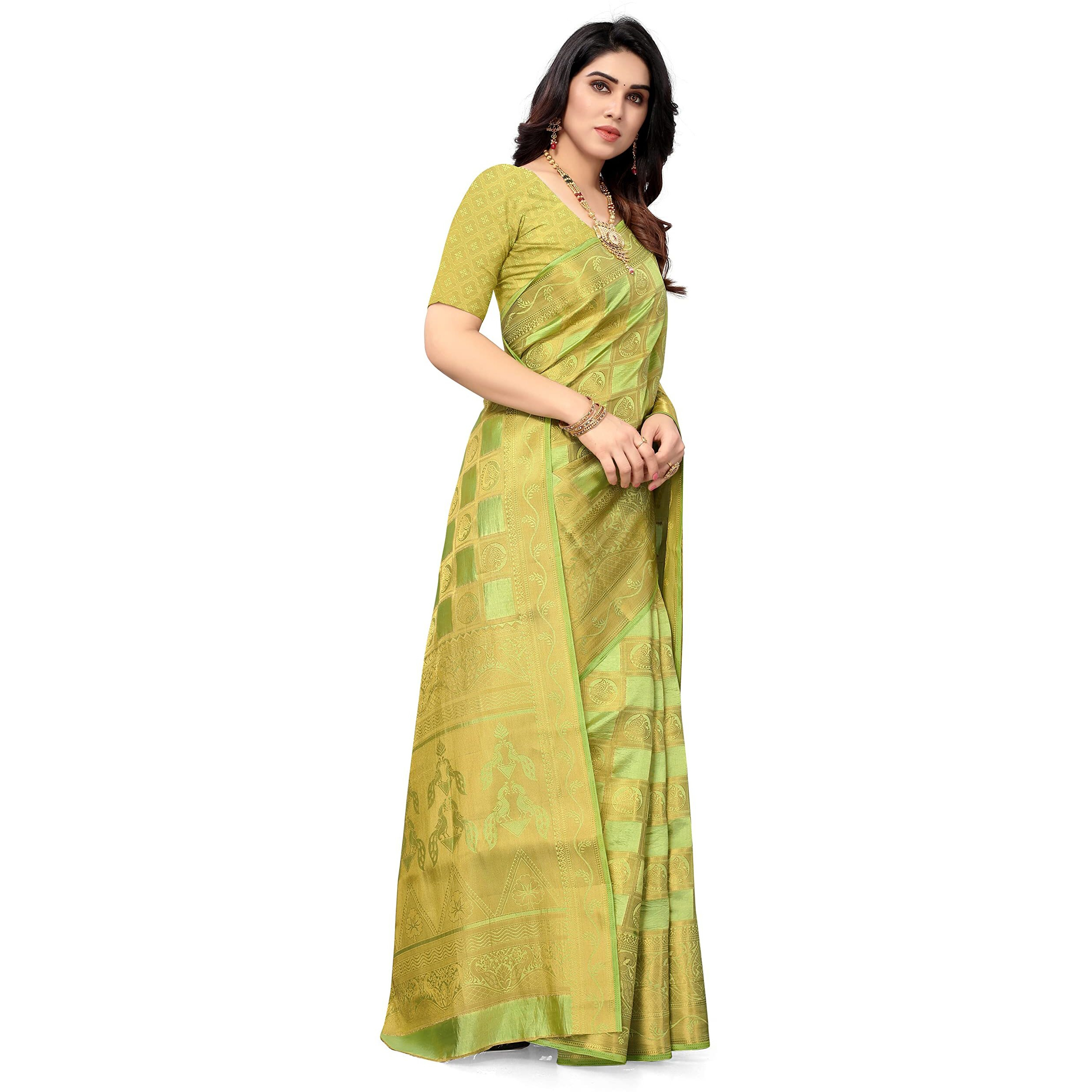SERONA FABRICS Womens Banarasi Silk Embroidered Work Saree With Blouse Piece