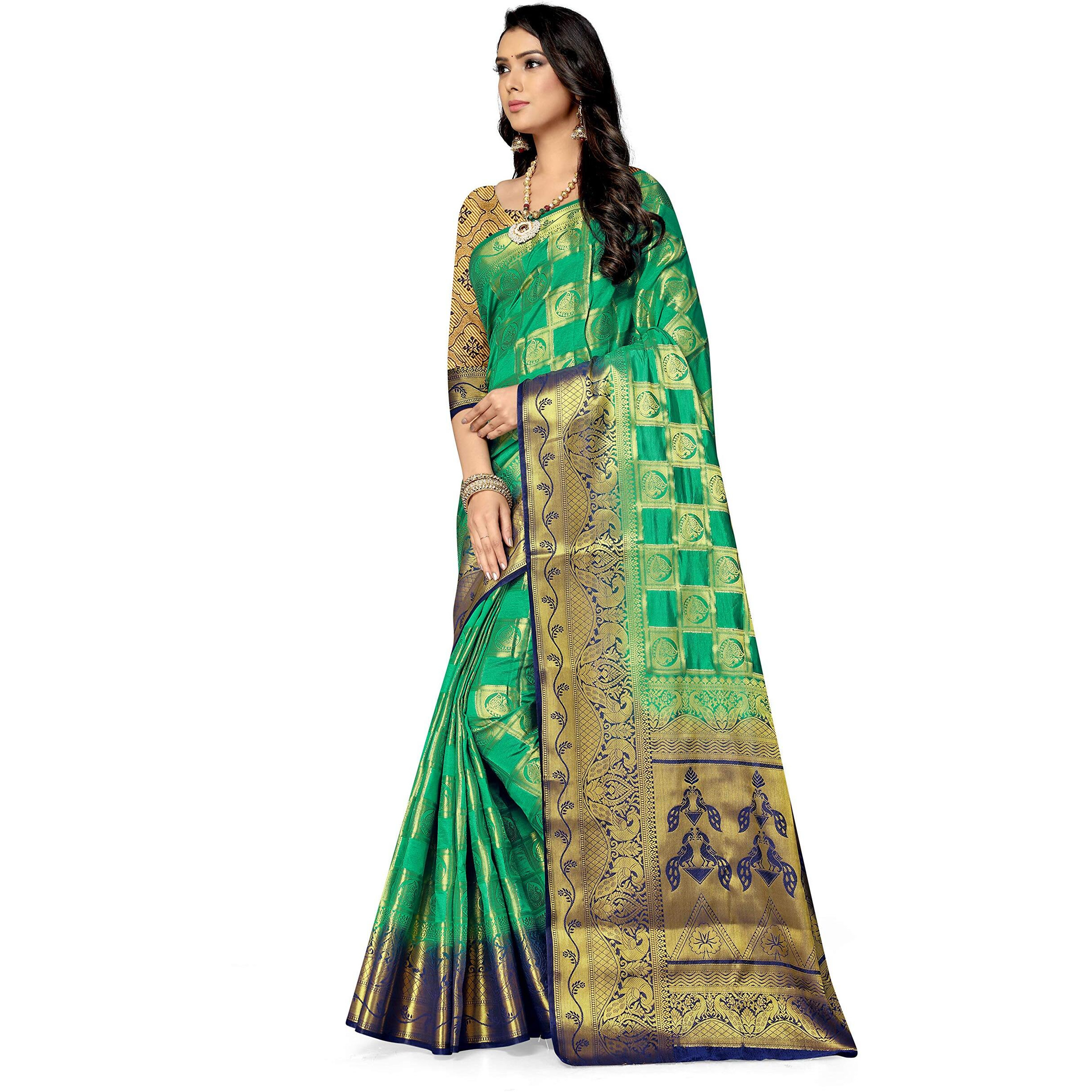 SERONA FABRICS Womens Banarasi Art Silk Saree With Blouse Piece (SERONA683__Green)