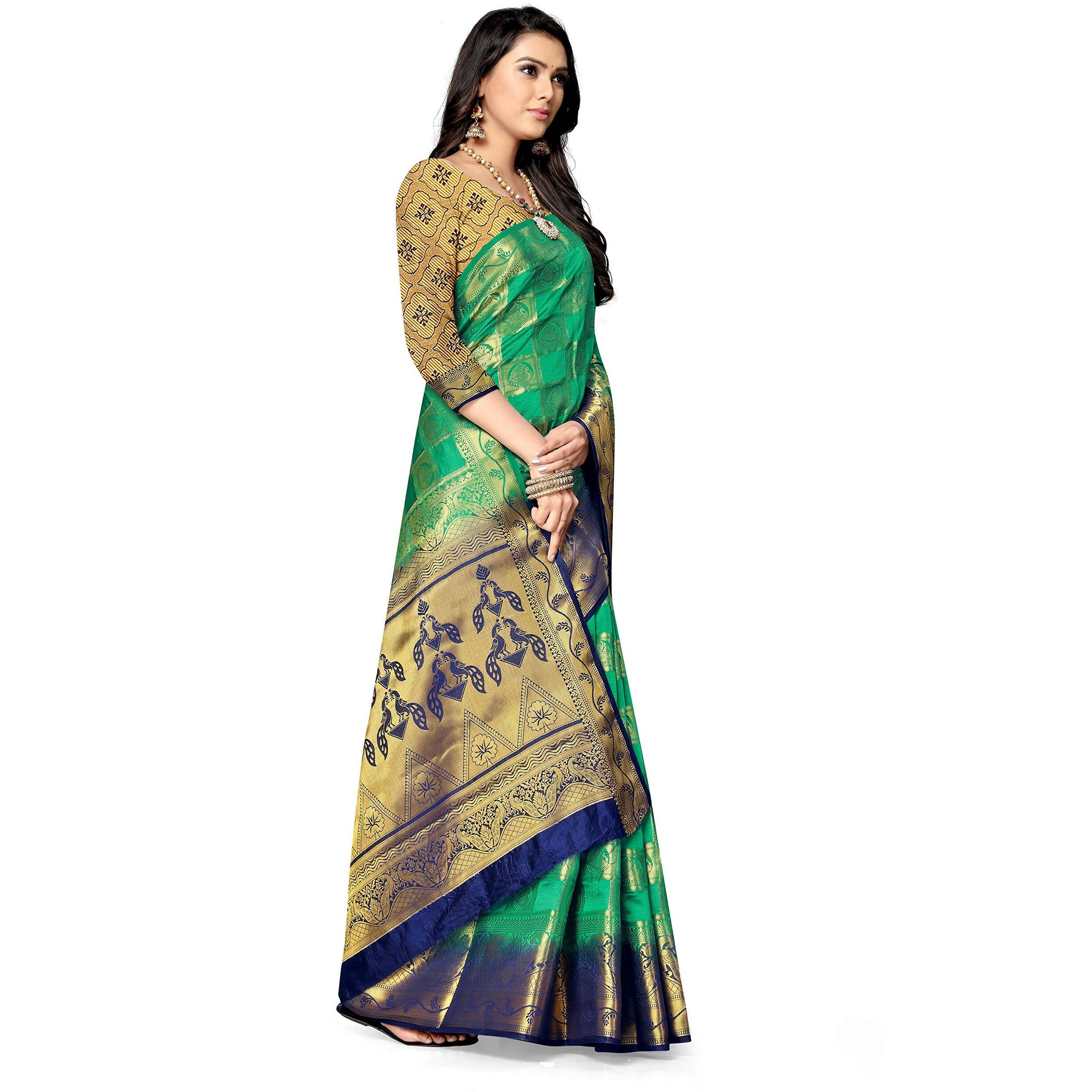 SERONA FABRICS Womens Banarasi Art Silk Saree With Blouse Piece (SERONA683__Green)