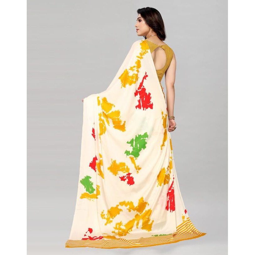 Satrani Womens Satin Saree (1572S7510NA_White & Mustard & Multi5)