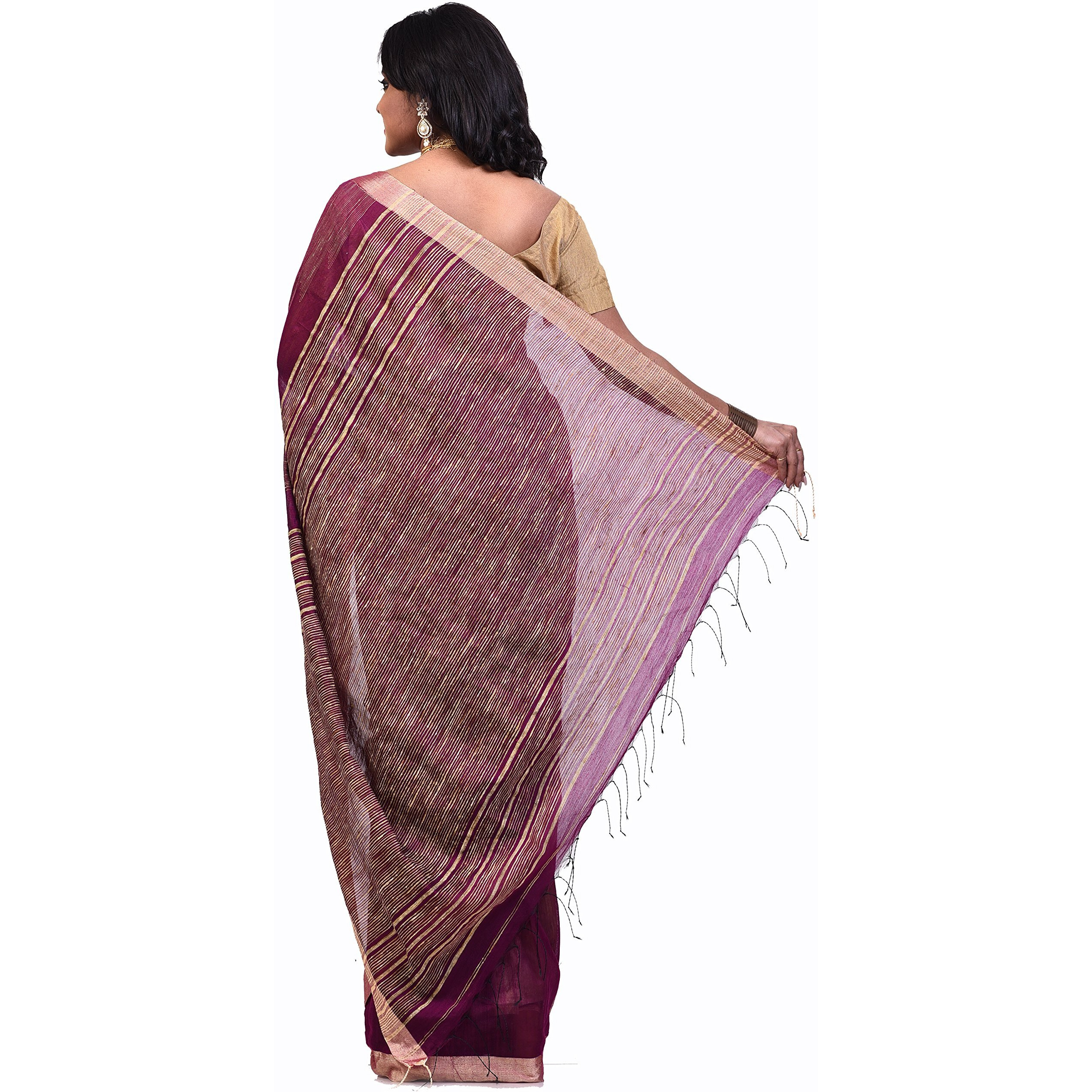 BENGAL HANDLOOM Womens Cotton Silk Saree With Blouse Piece(Color-Purple)