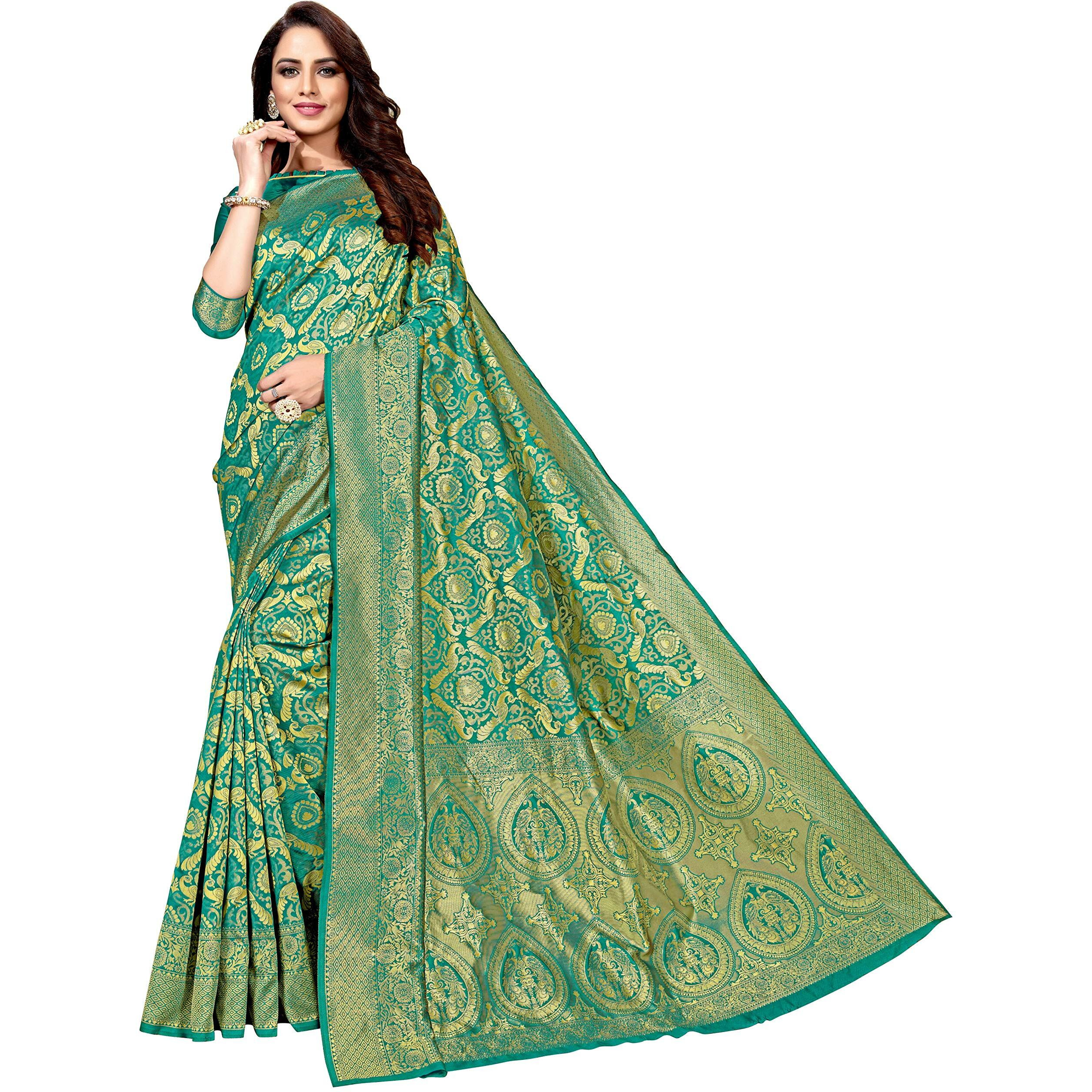 Glory Sarees Womens Kanchipuram Art Silk Saree(kara104rama_Rama Green)